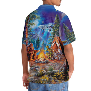 Bigfoot Alien Camping Night Hawaiian Shirt