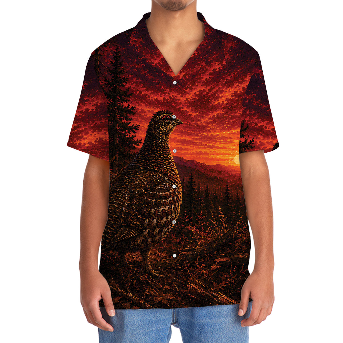Grouse Hunting Burnt Sky Hawaiian Shirt