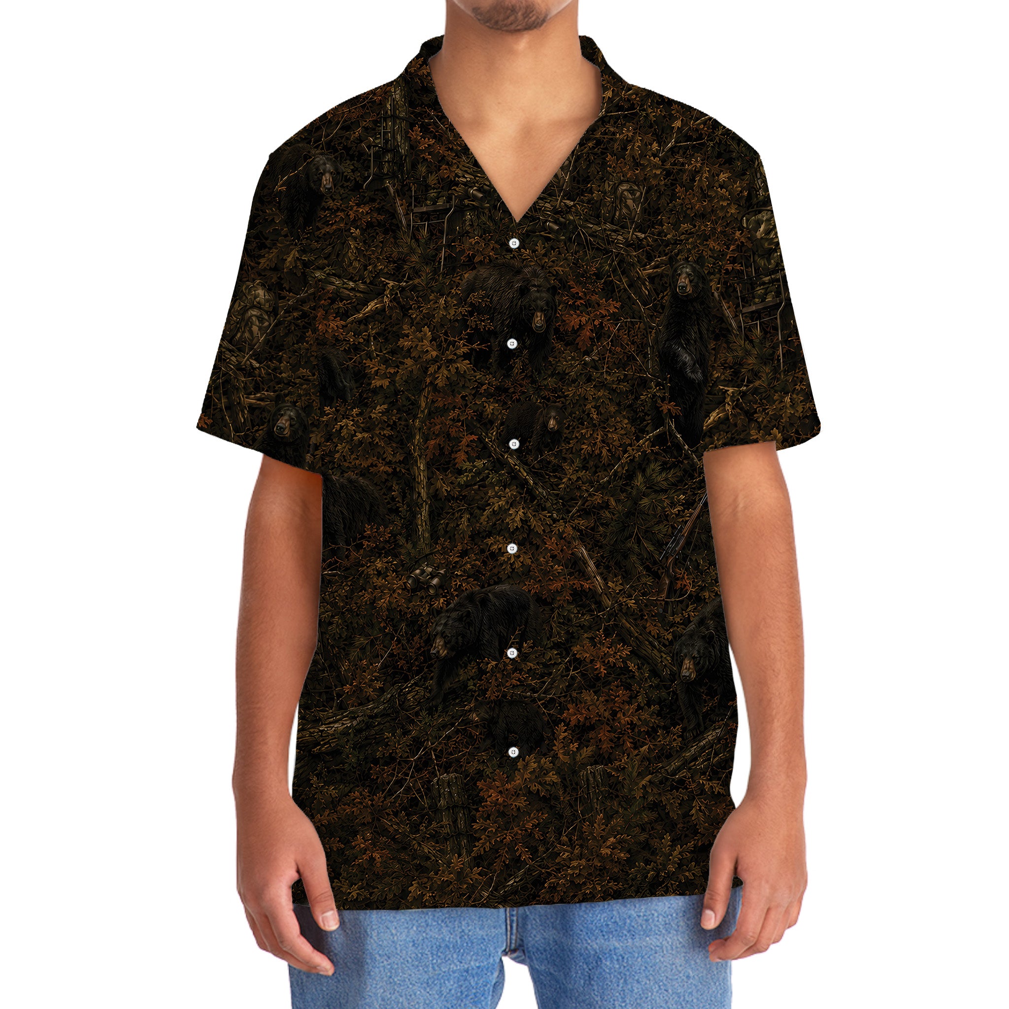 Bear Hunting Forest Camouflage Hawaiian Shirt