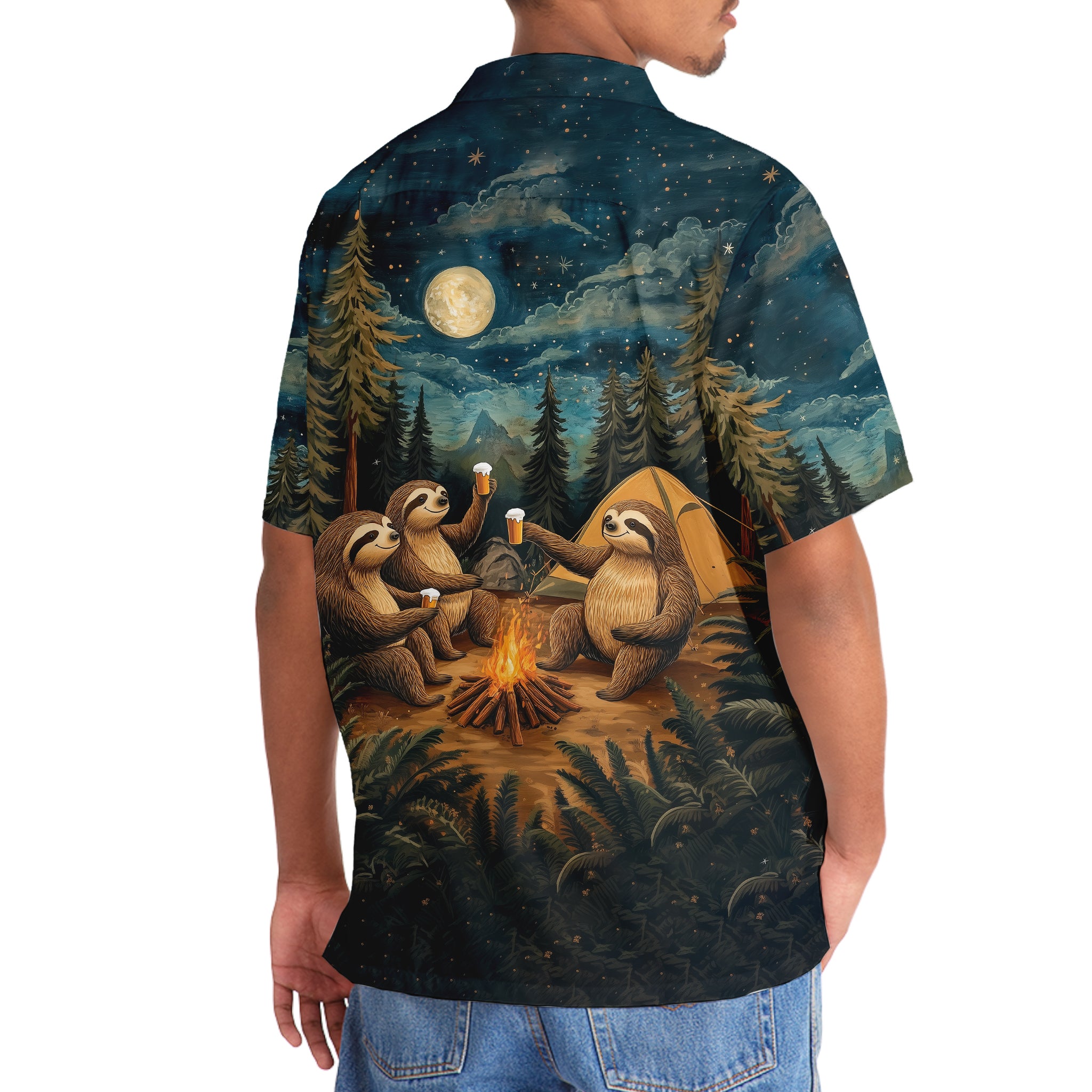 Funny Sloth Drinking Night Hawaiian Shirt