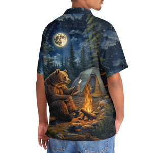 Grizzly Bear Sitting By The Campfire Hawaiian Shirt
