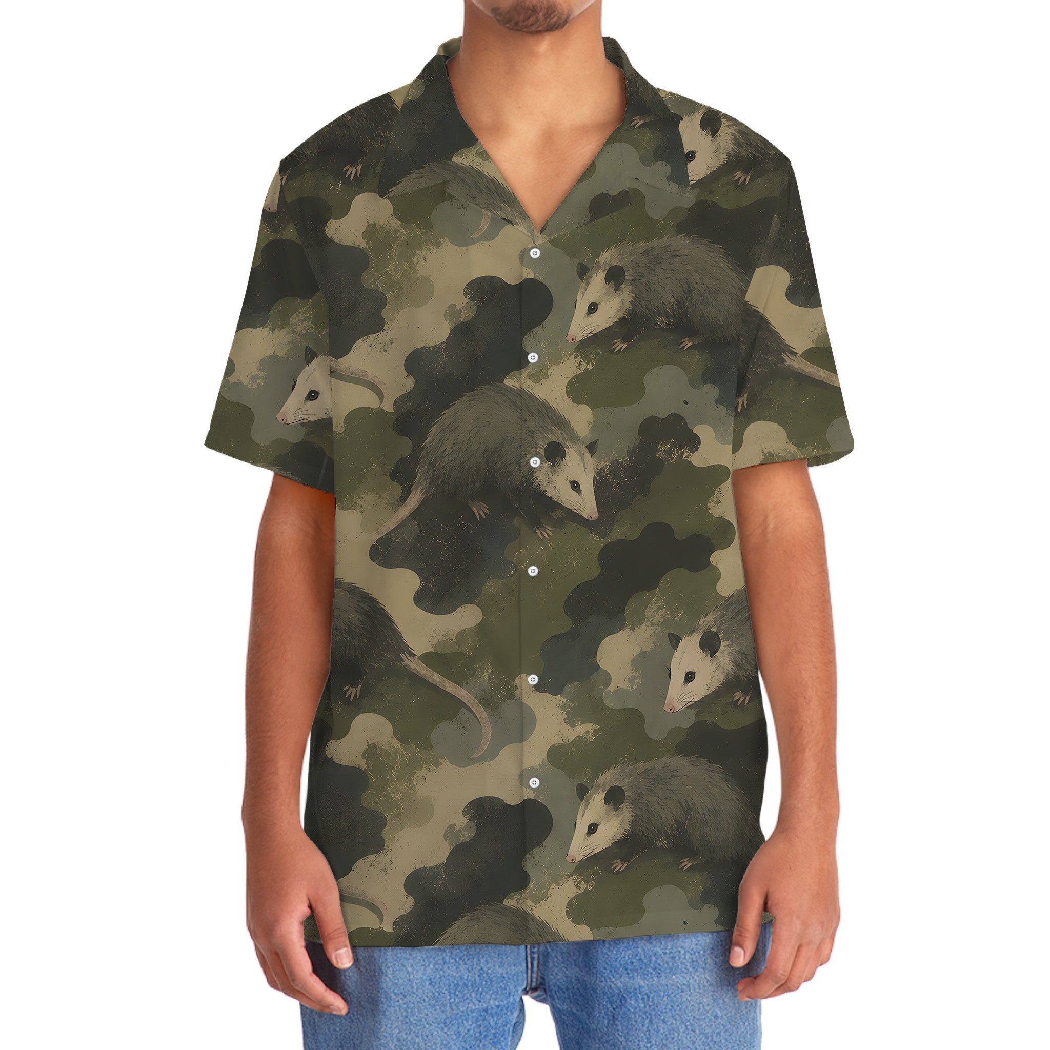 Opossum Camouflage Graphic Pattern Hawaiian Shirt
