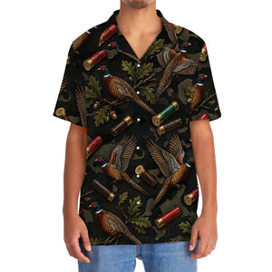 Vintage Pheasant Hunting Camouflage Black Hawaiian Shirt