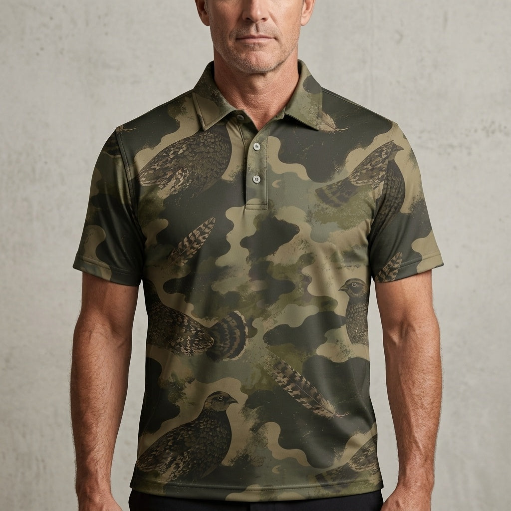 Grouse Camouflage Graphic Pattern Men Polo Shirt