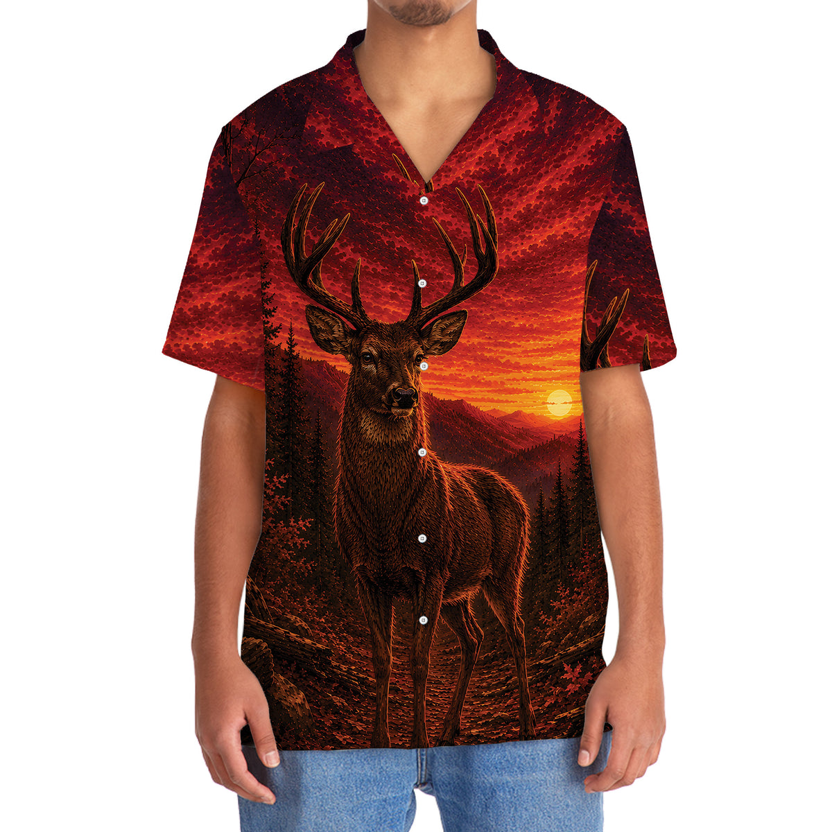 Deer Hunting Burnt Sky Hawaiian Shirt
