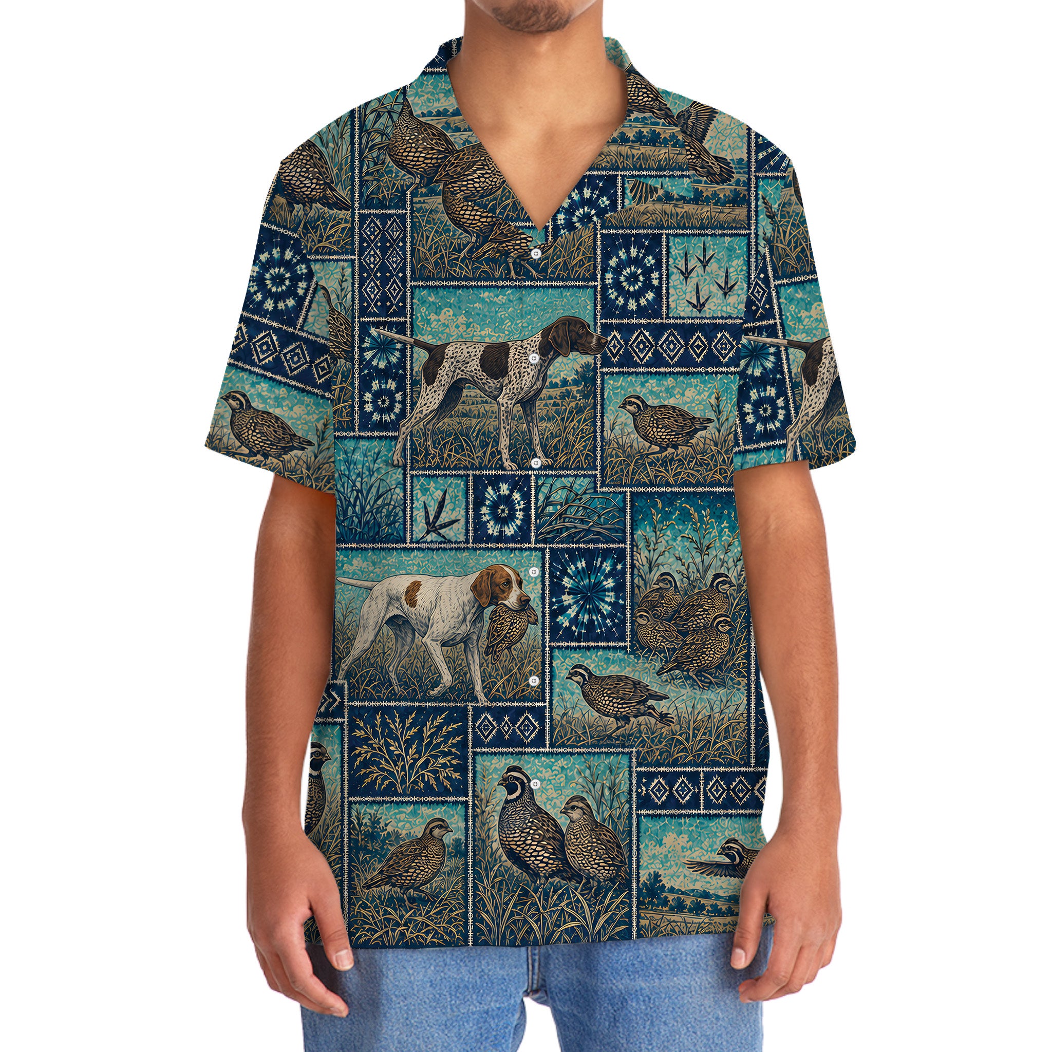 Vintage Blue Quail Hunting Hawaiian Shirt