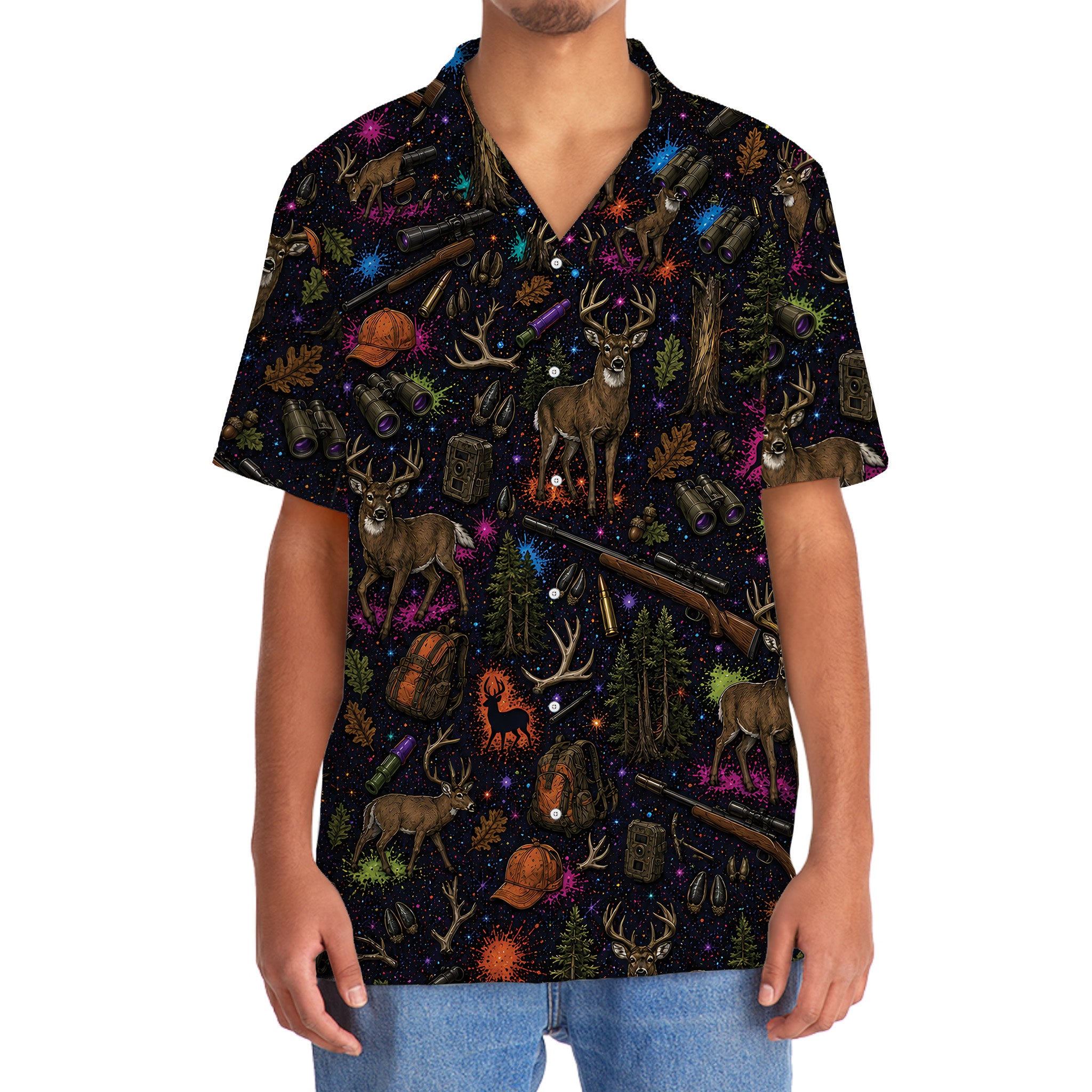 Retro Deer Hunting Colorful Hawaiian Shirt