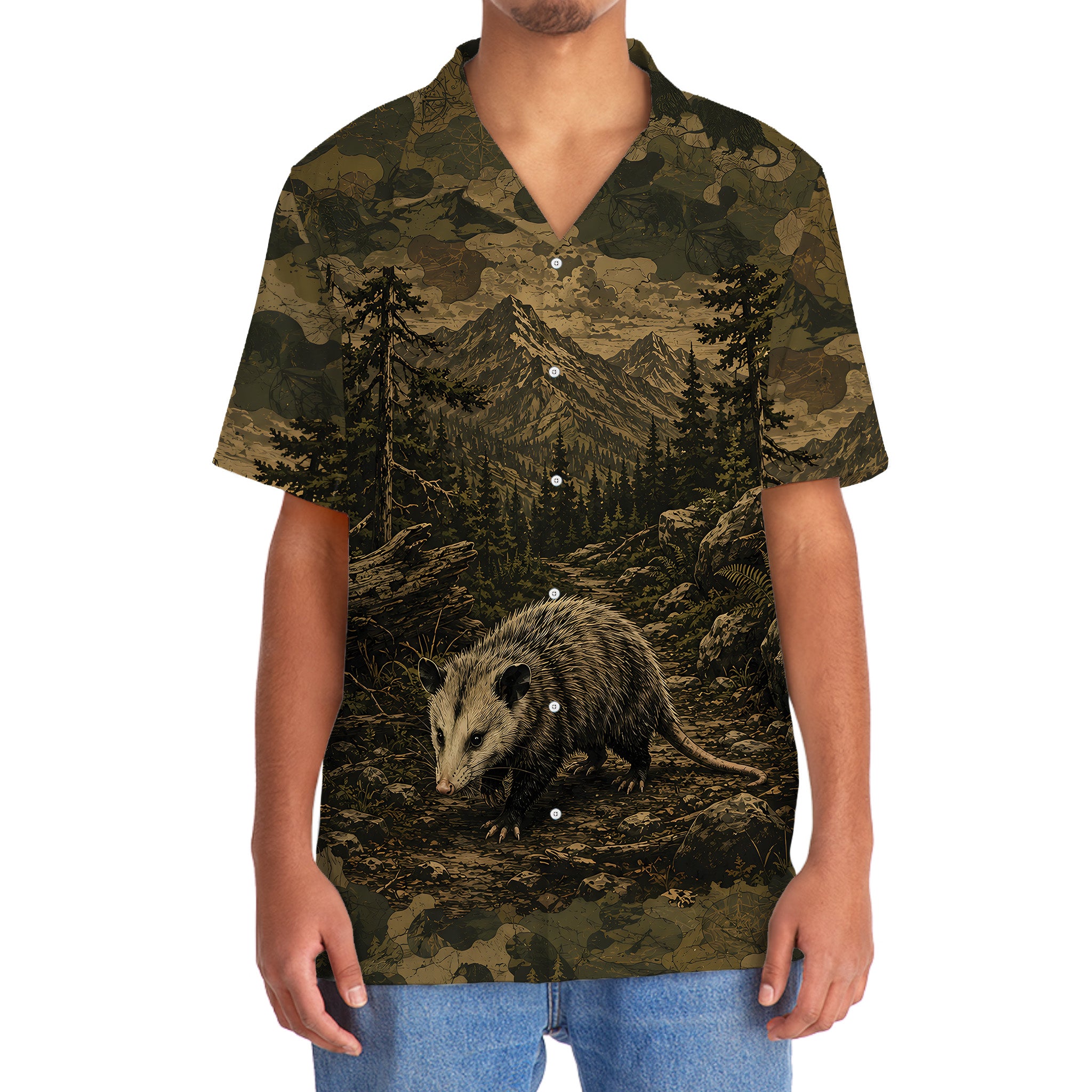 Opossum Forest Camouflage Dark Hawaiian Shirt