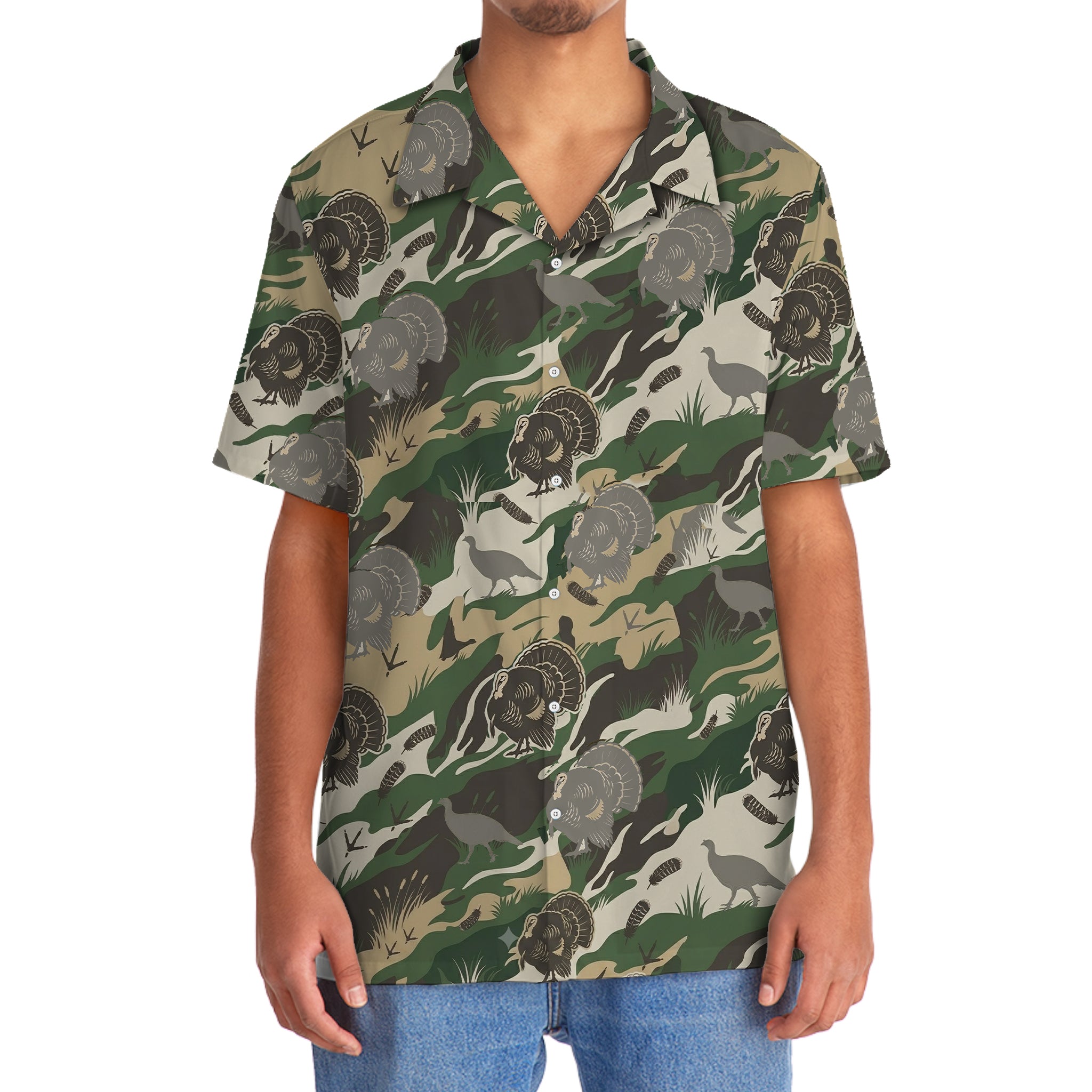 Outdoor Turkey Hunting Camo Print Graphic Hawaiian Shirt