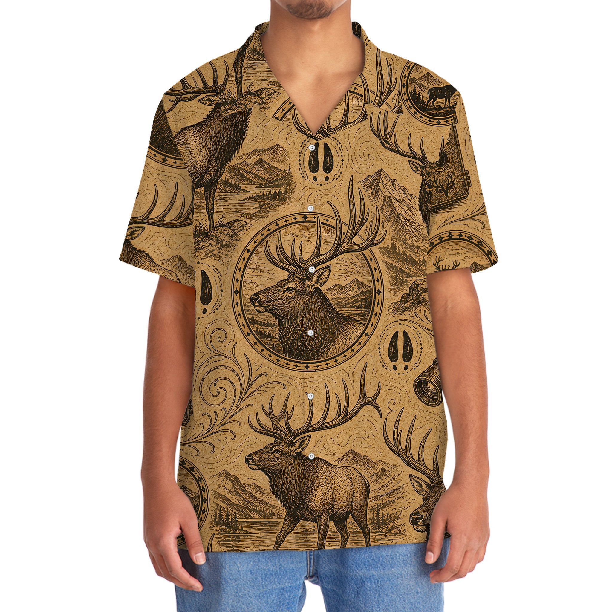 Elk Hunting Vintage Artwork Hawaiian Shirt