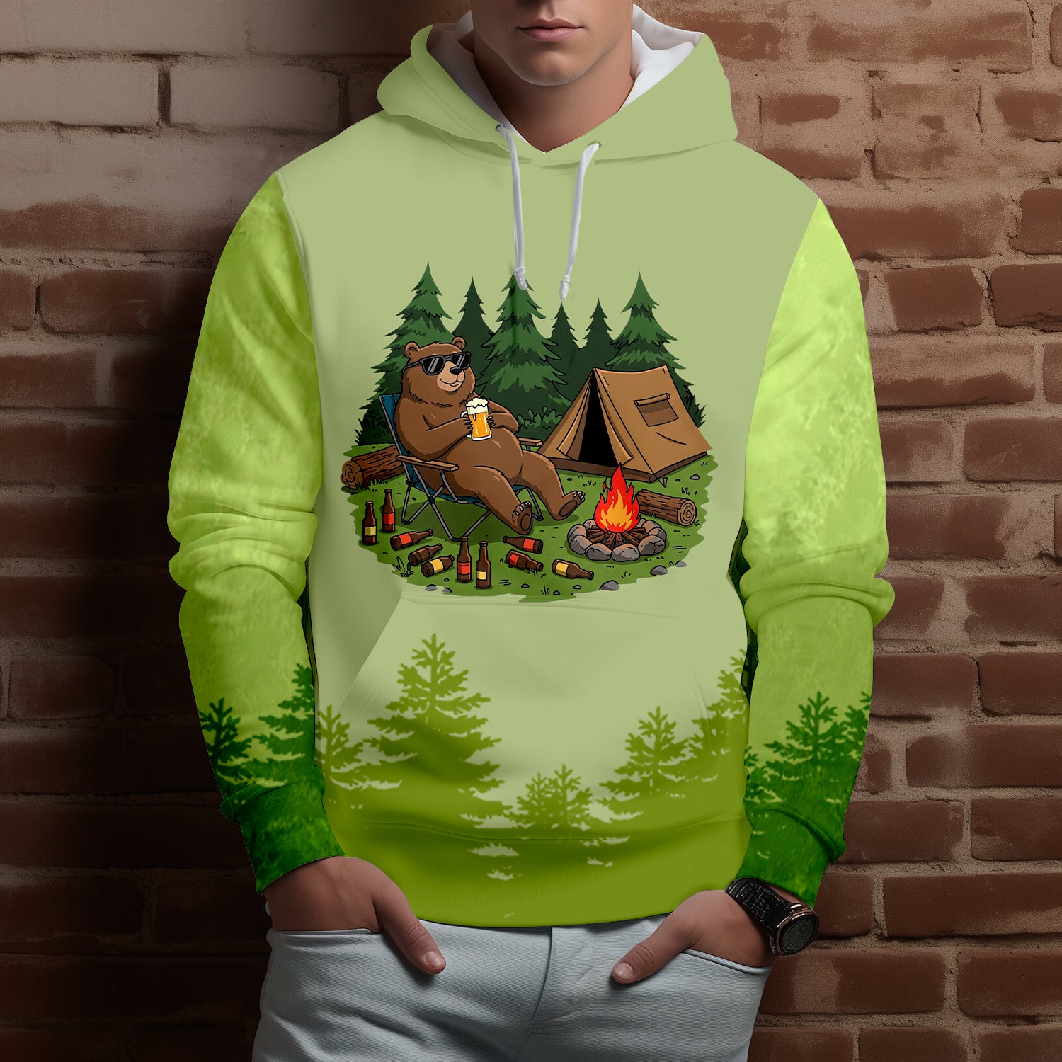 Funny Bear Drinking Camping All Over Print Shirt