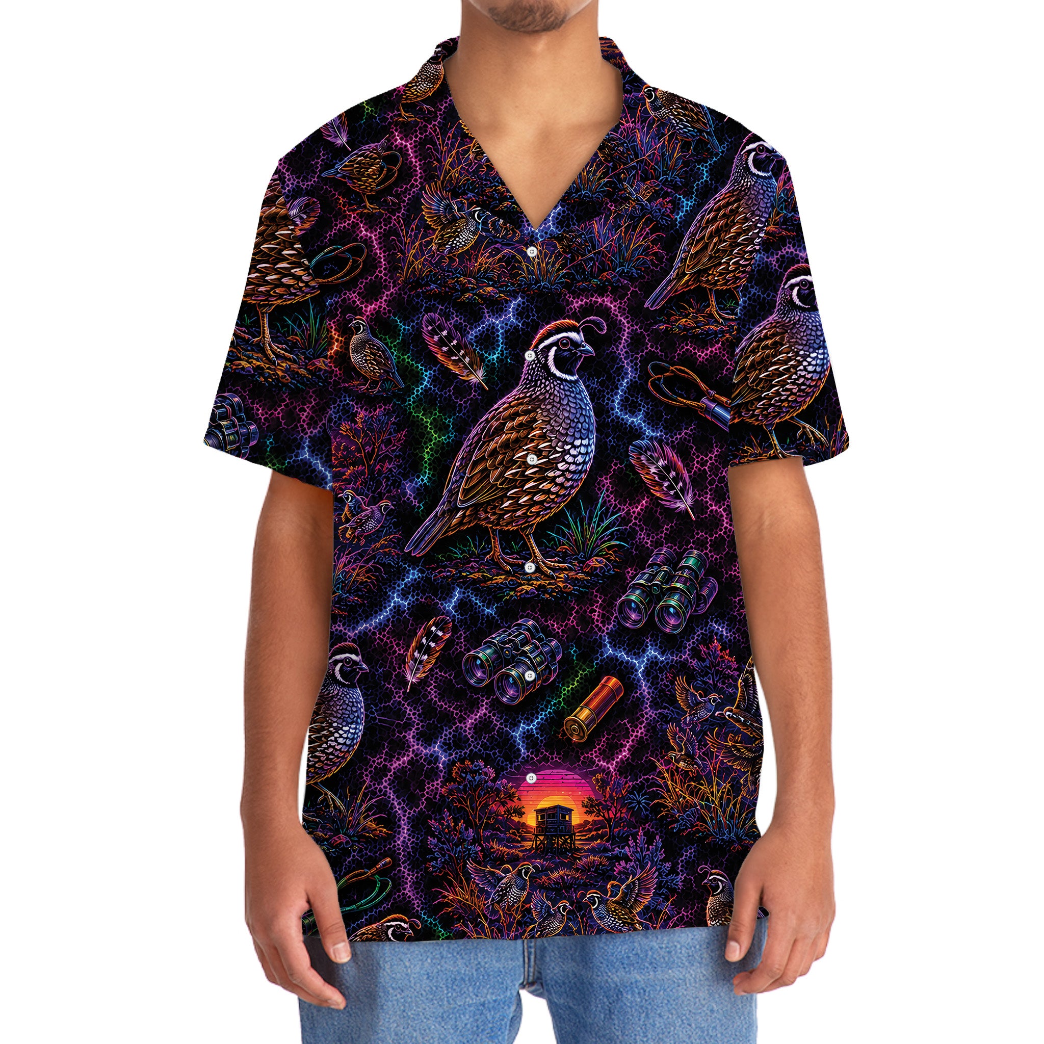 Midnight Quail Hunting Neon Hawaiian Shirt