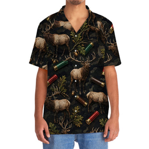 Vintage Elk Hunting Camouflage Black Hawaiian Shirt