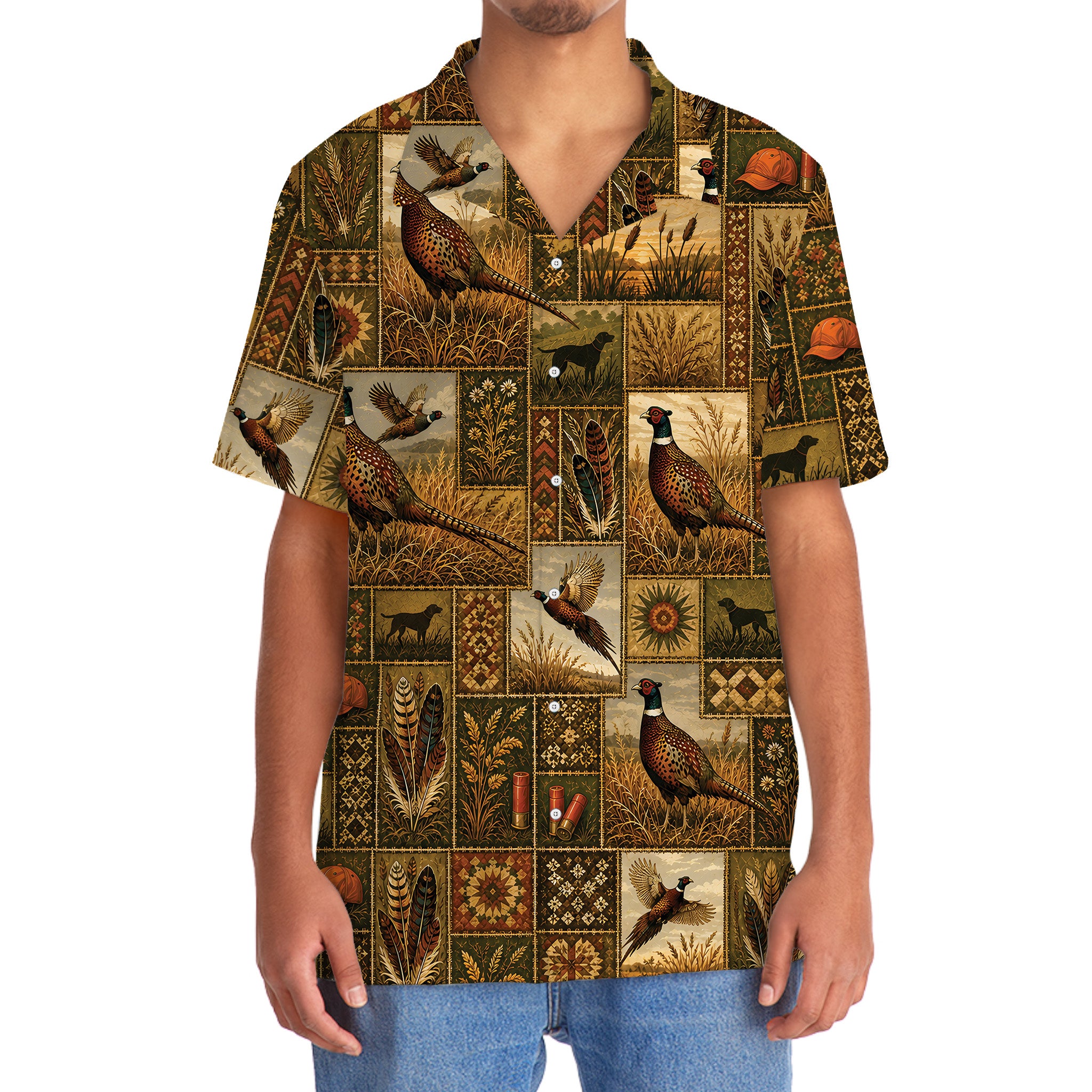 Pheasant Hunting Vintage Pattern Graphic Hawaiian Shirt