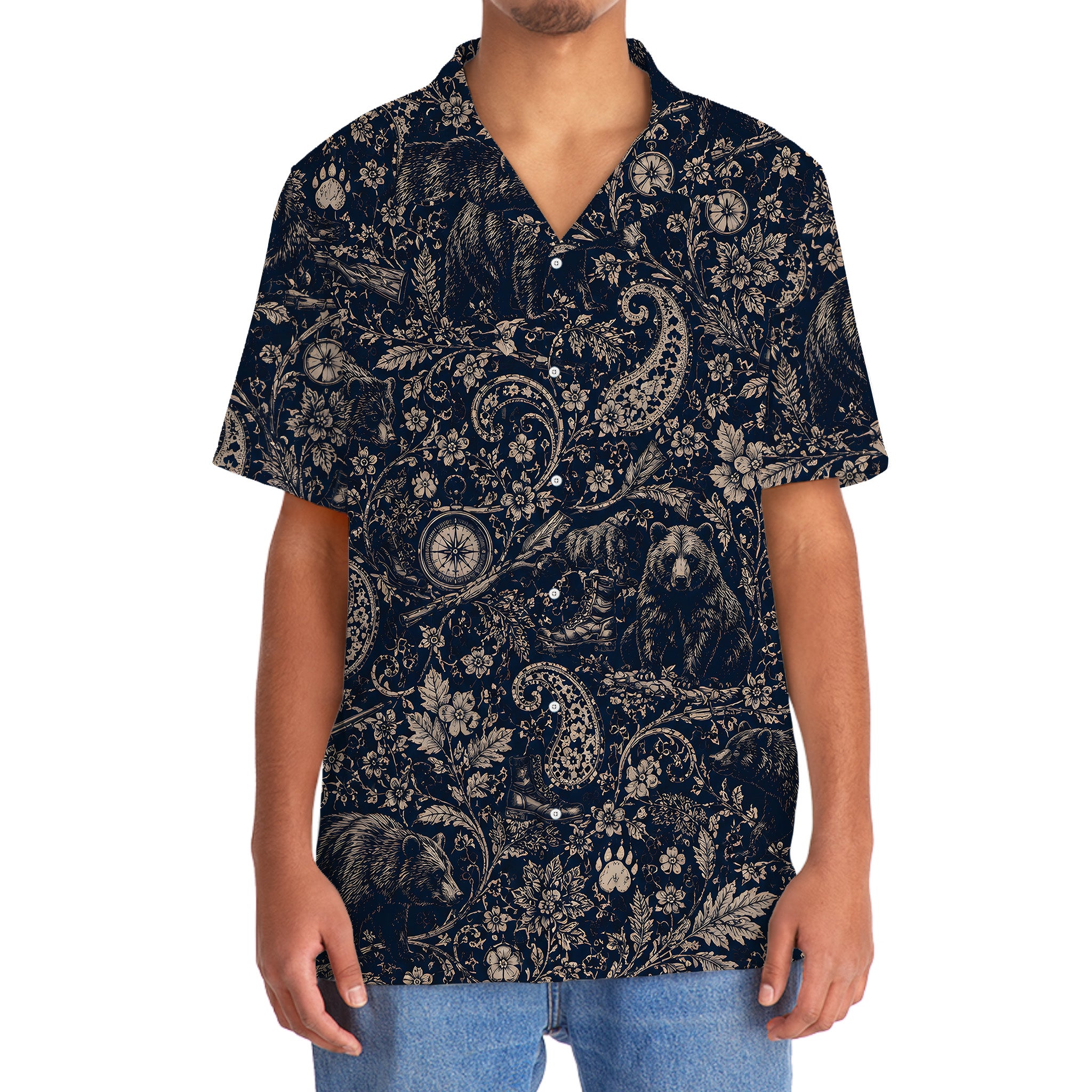Midnight Bear Hunting Paisley Hawaiian Shirt