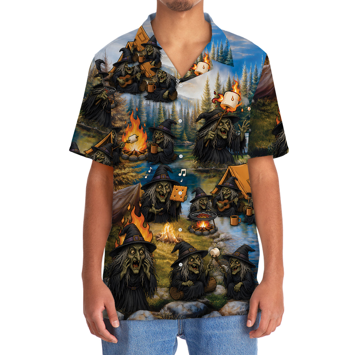 Vintage Witch Camping Hawaiian Shirt