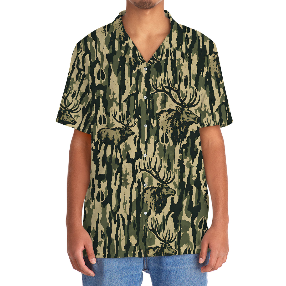 Elk Stripe Camouflage Hawaiian Shirt