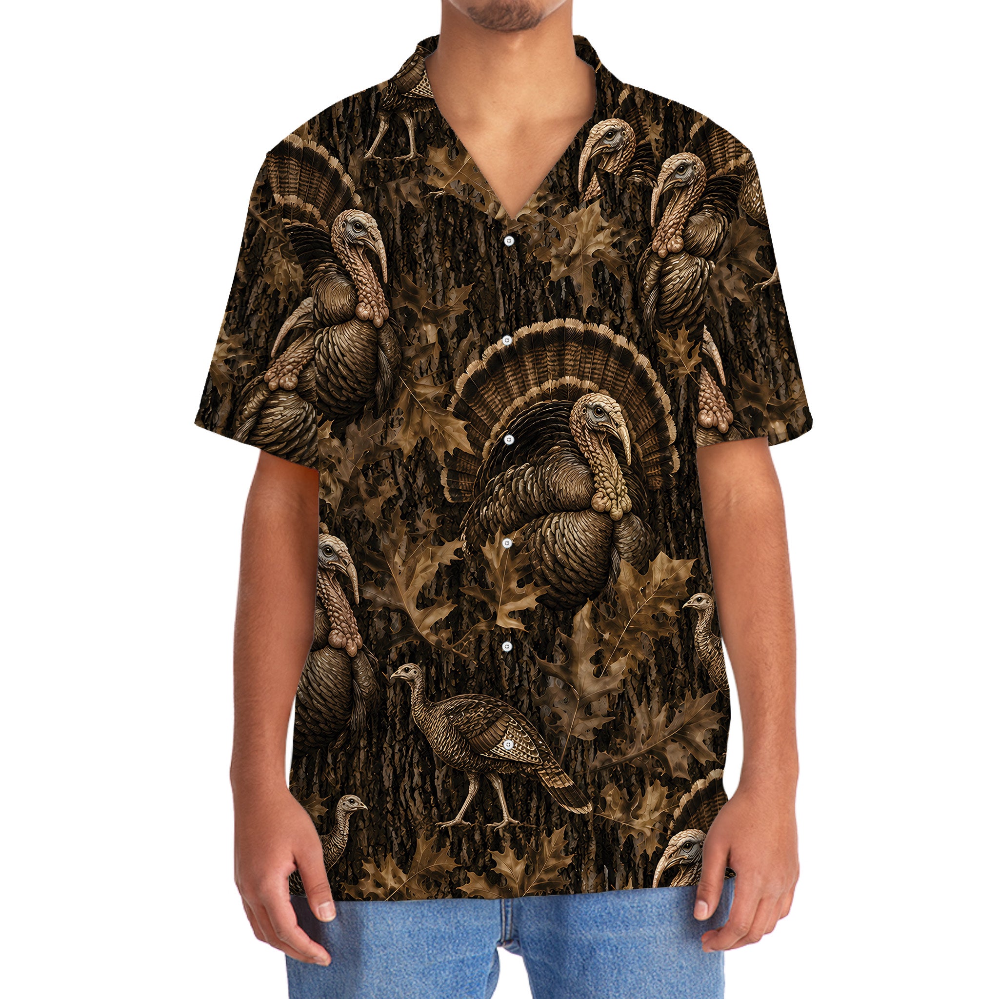Vintage Wild Turkey Art Camo Hawaiian Shirt