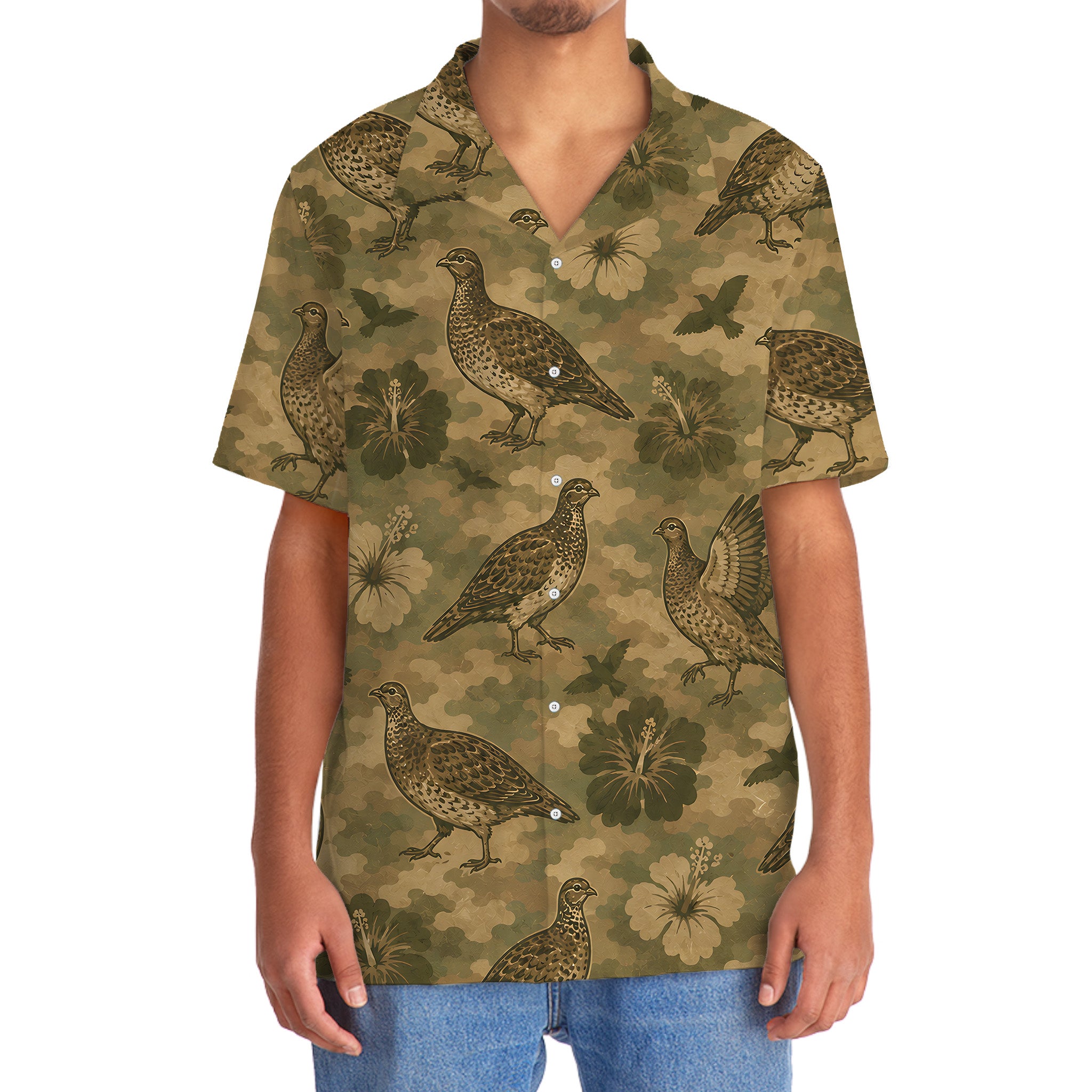Grouse Hibiscus Camouflage Hawaiian Shirt