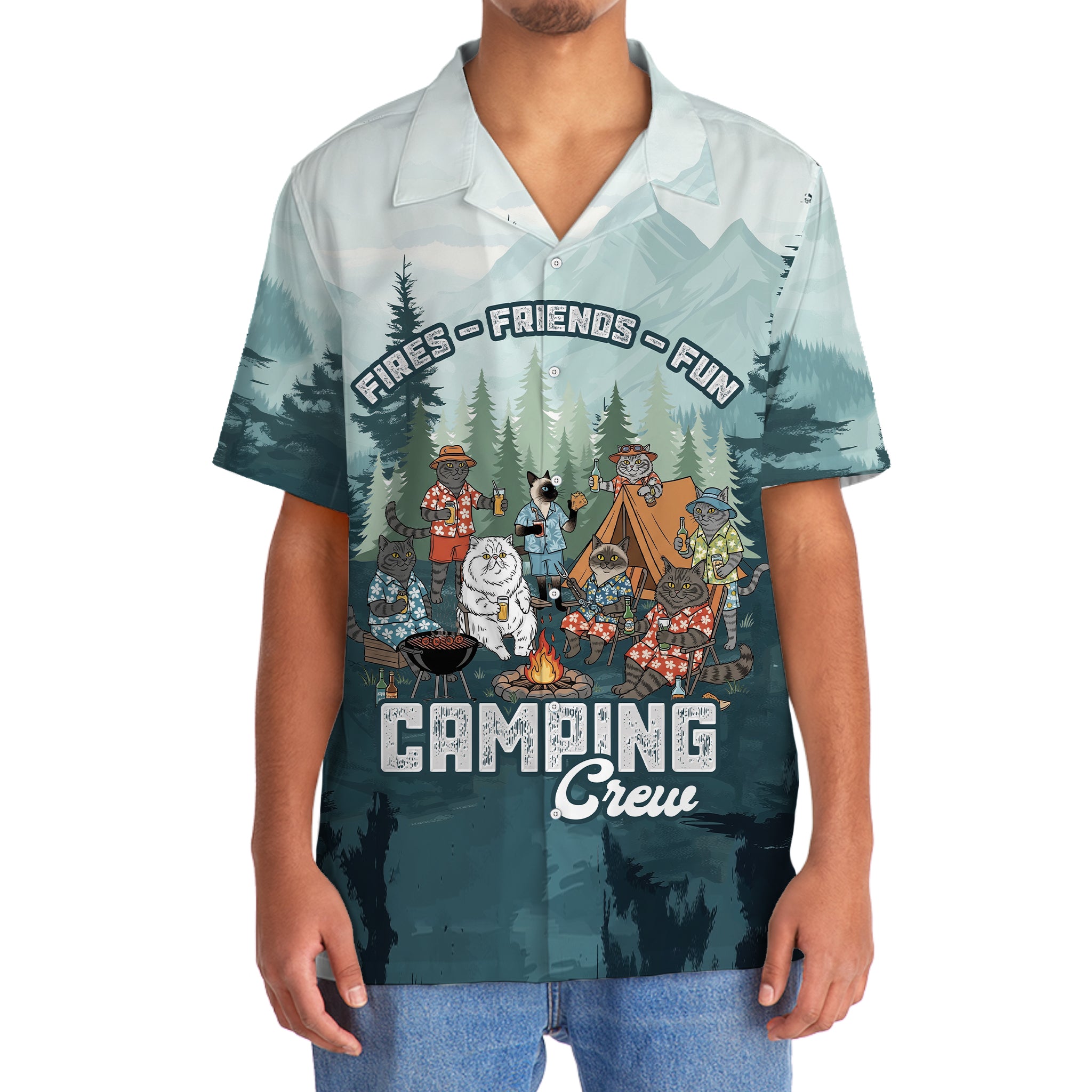Friends, Fires, Fun Camping Crew Cat Breeds Hawaiian Shirt