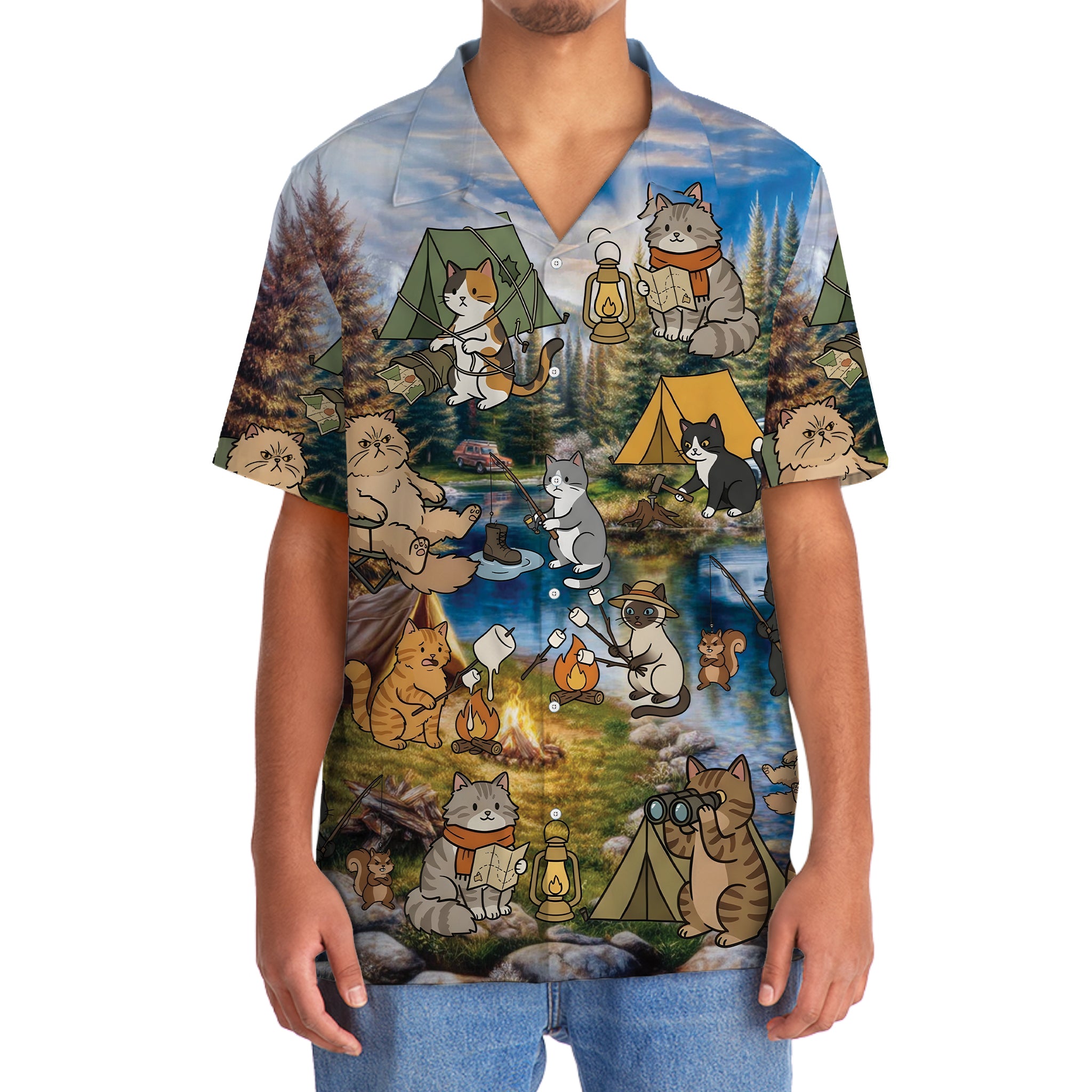 Funny Cat Campsite Hawaiian Shirt