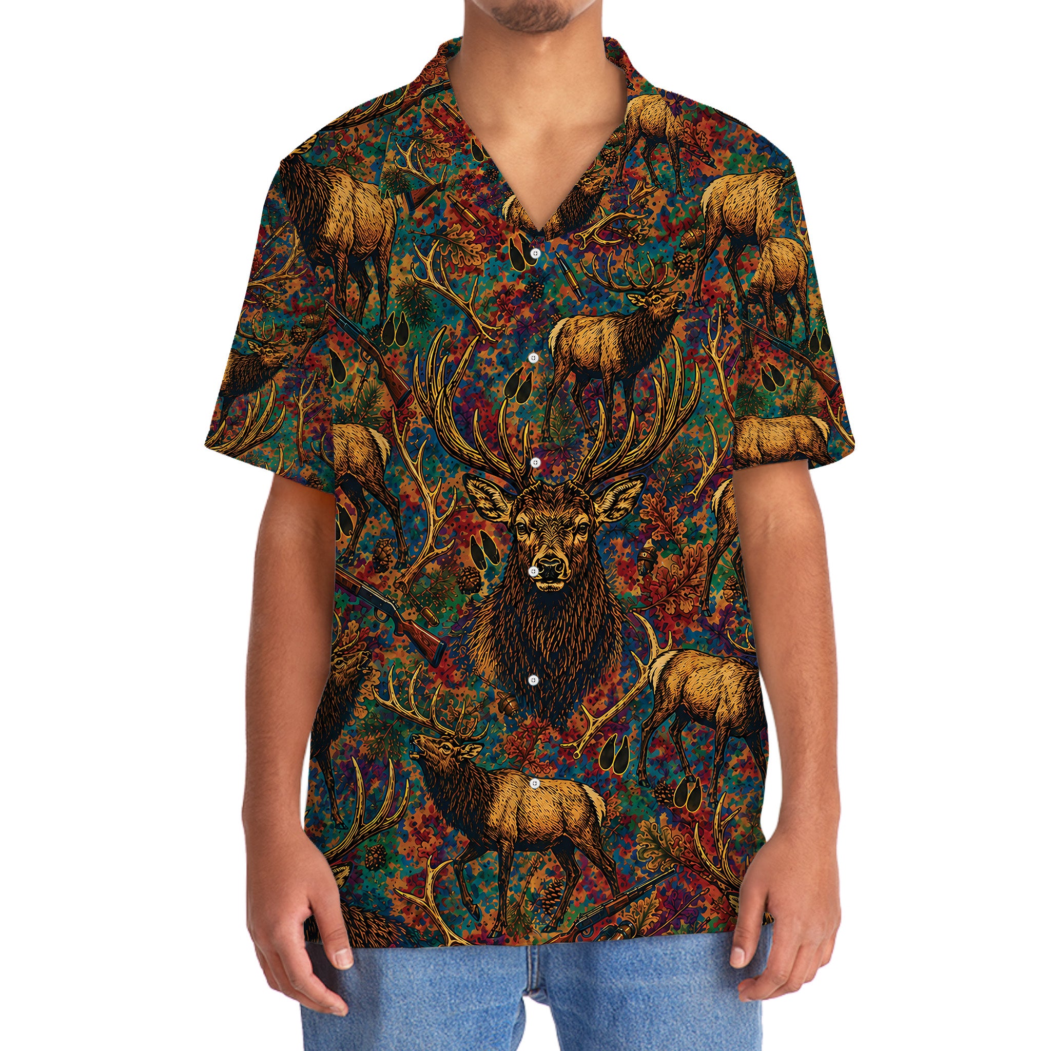 Psychedelic Elk Hunting Hawaiian Shirt