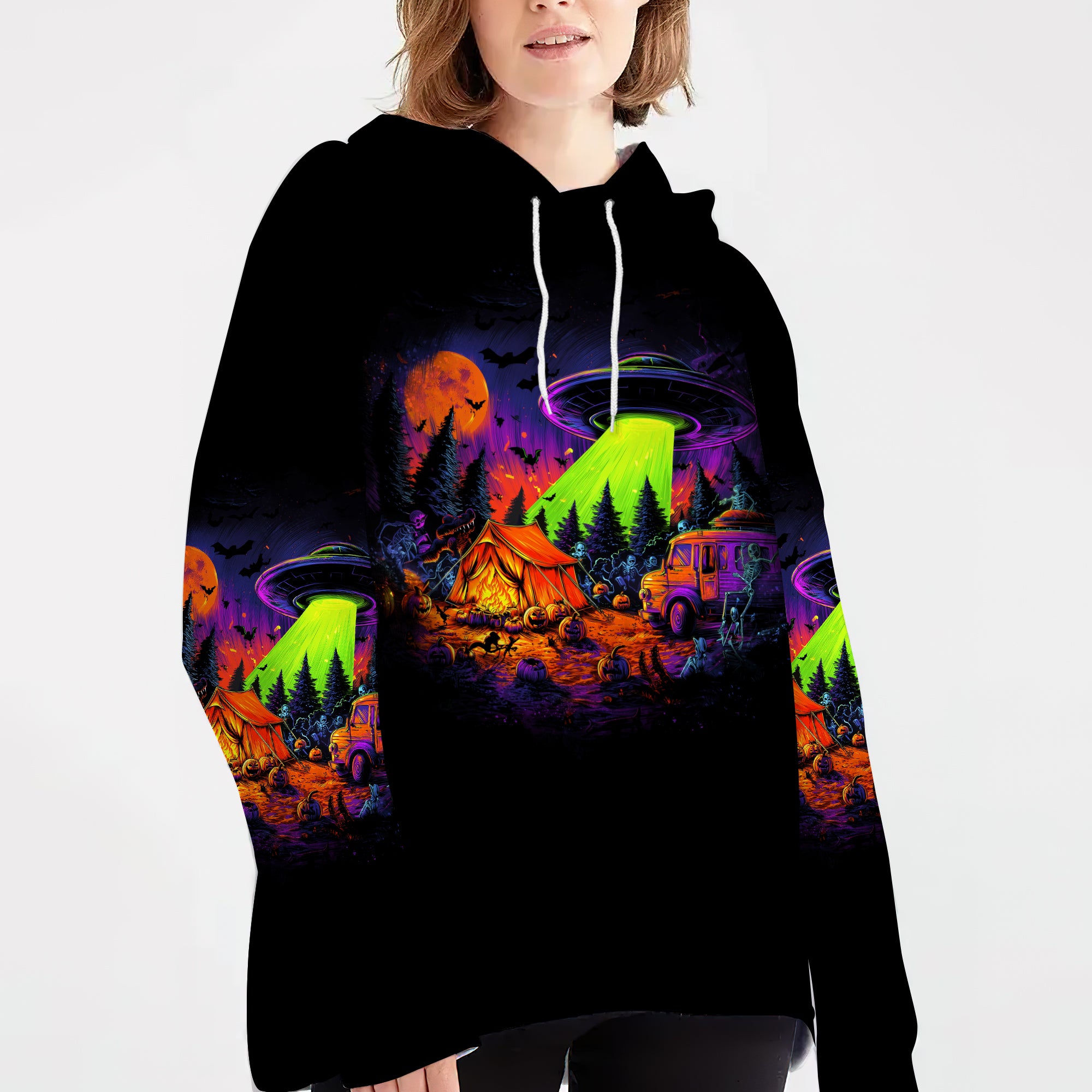 Alien Camp-O-Ween Invasion – UFO Halloween Camping All Over Print Shirt