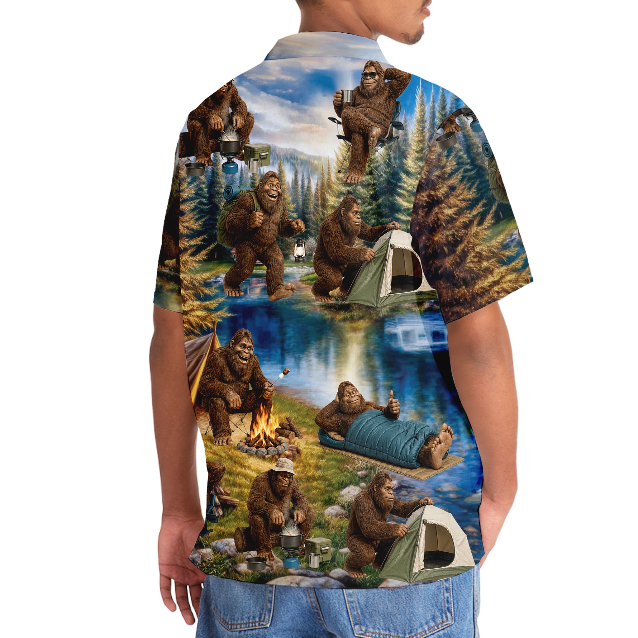 Funny Bigfoot Camping Hawaiian Shirt