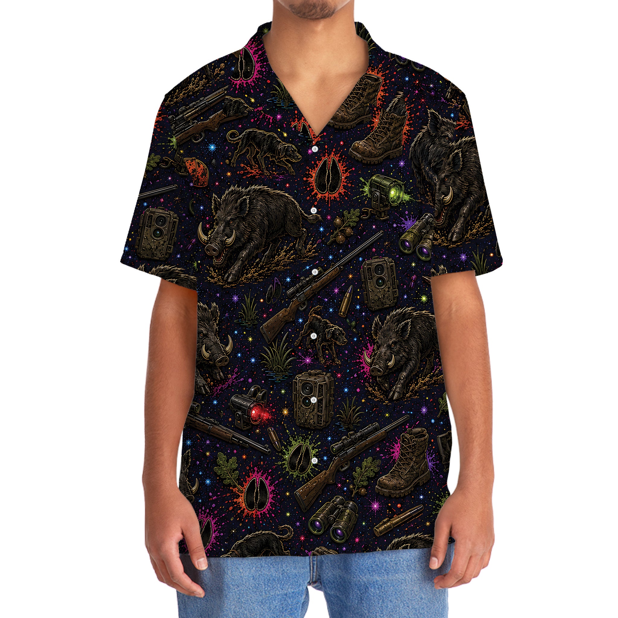 Retro Wild Hog Hunting Colorful Hawaiian Shirt