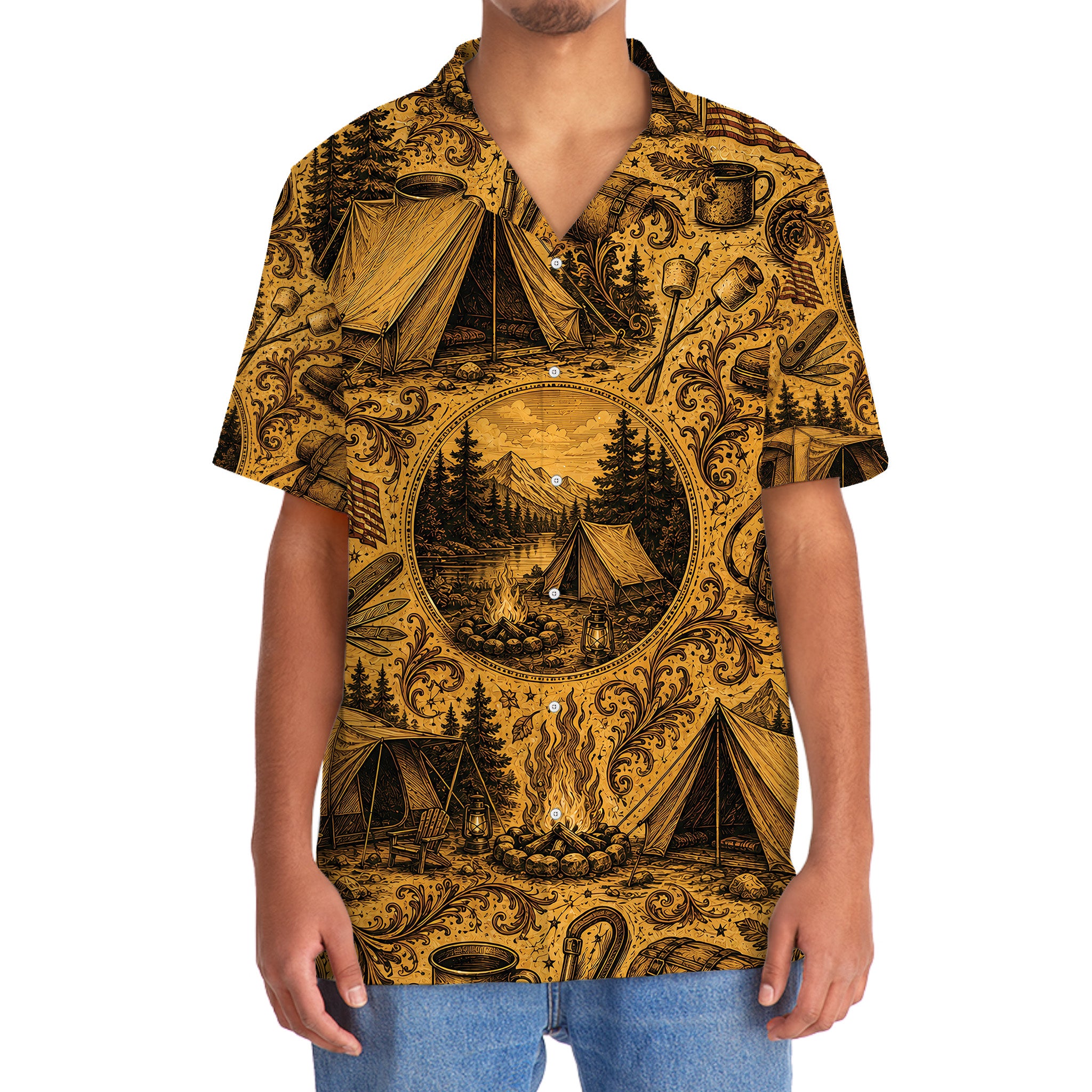 Tent Camping Vintage Legend Art Hawaiian Shirt