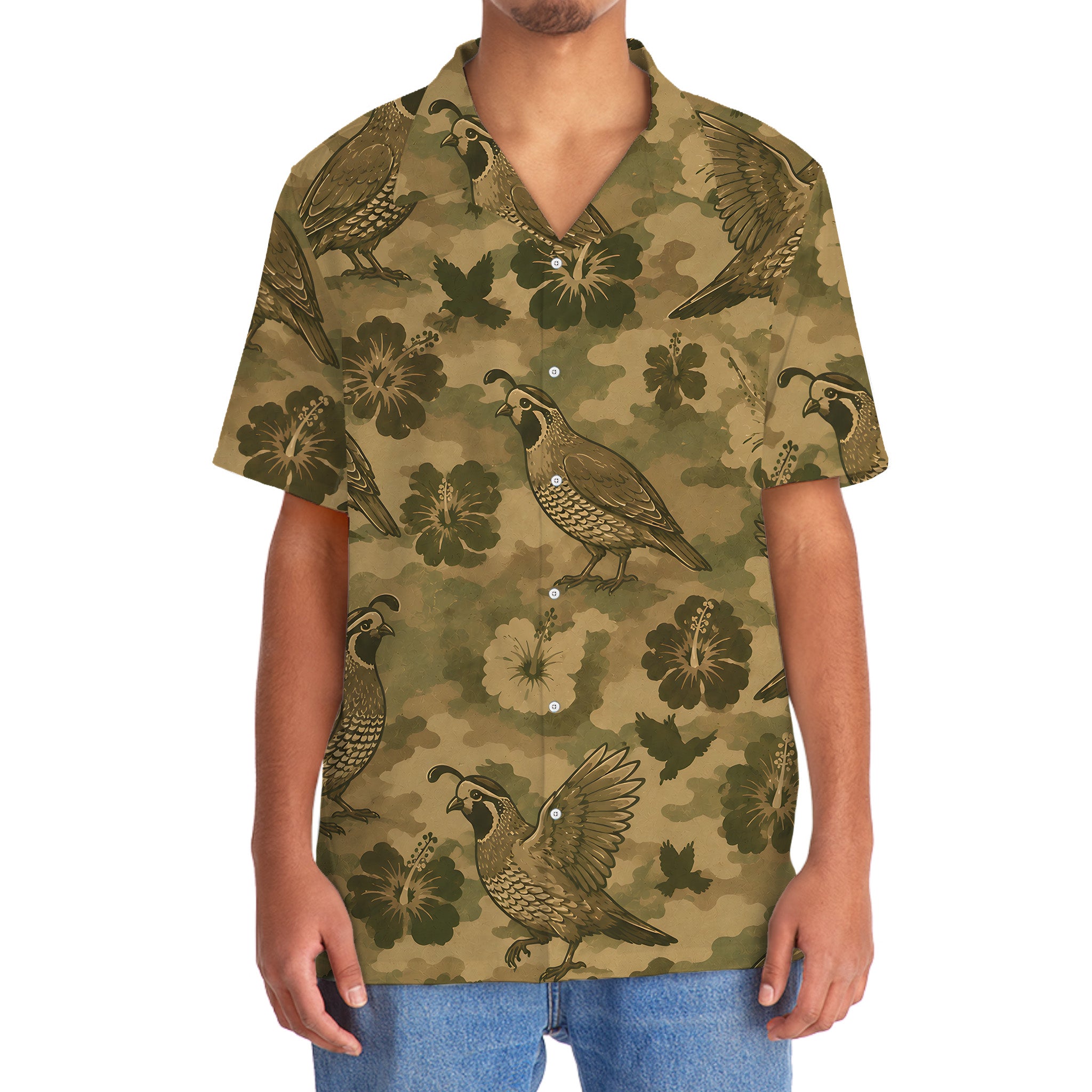 Quail Hibiscus Camouflage Hawaiian Shirt