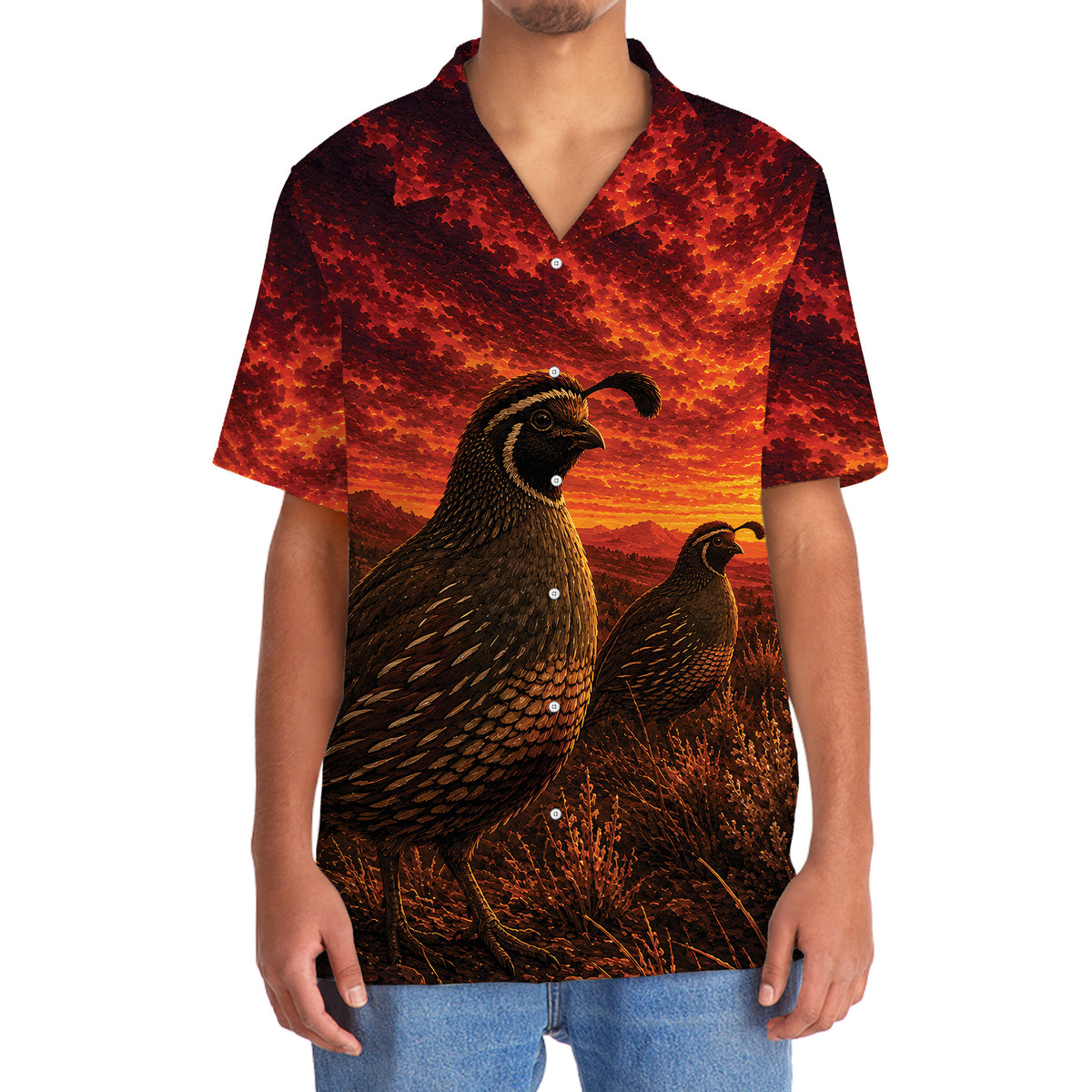 Quail Hunting Burnt Sky Hawaiian Shirt