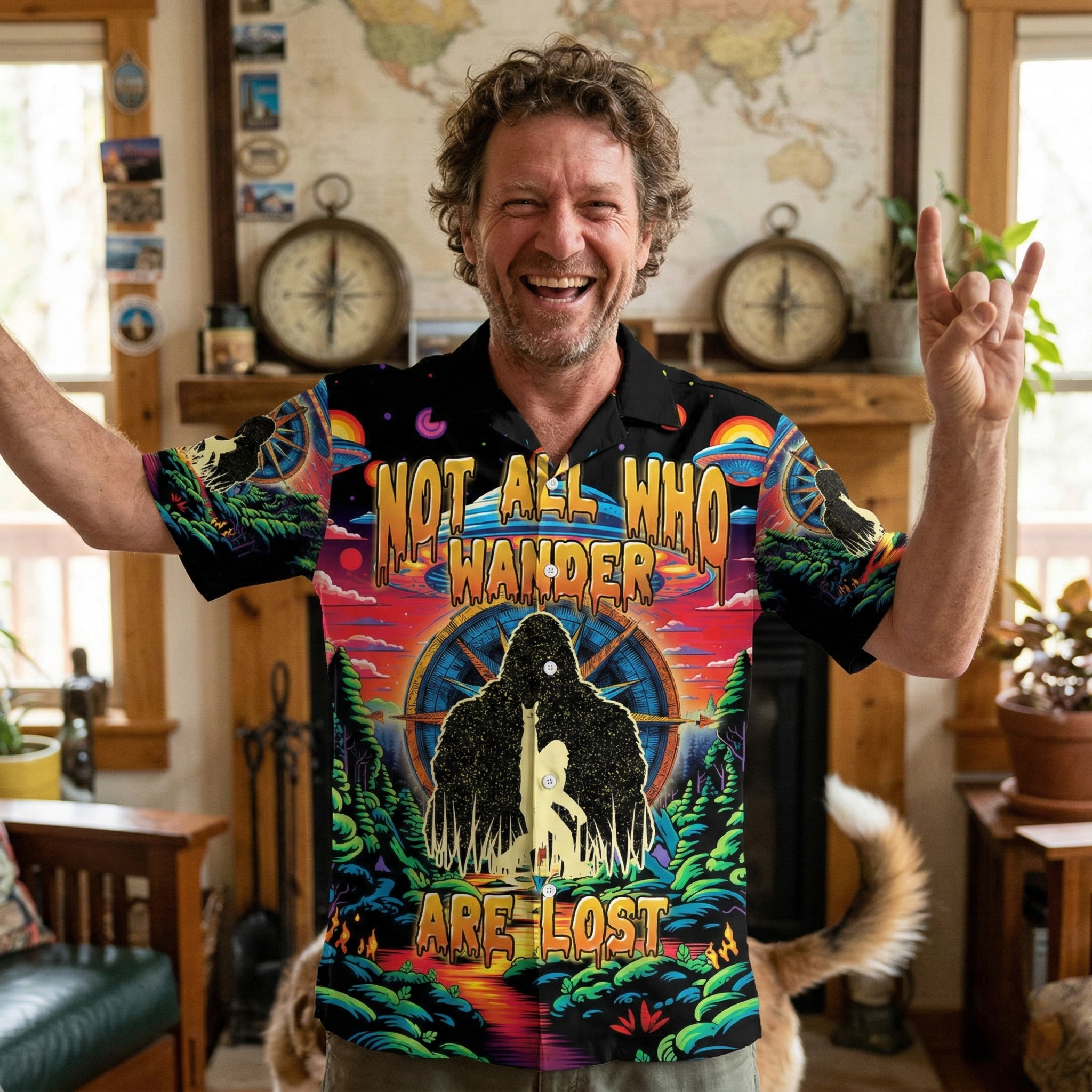 Not All Who Wander Are Lost Alien Night Hawaiian Shirt