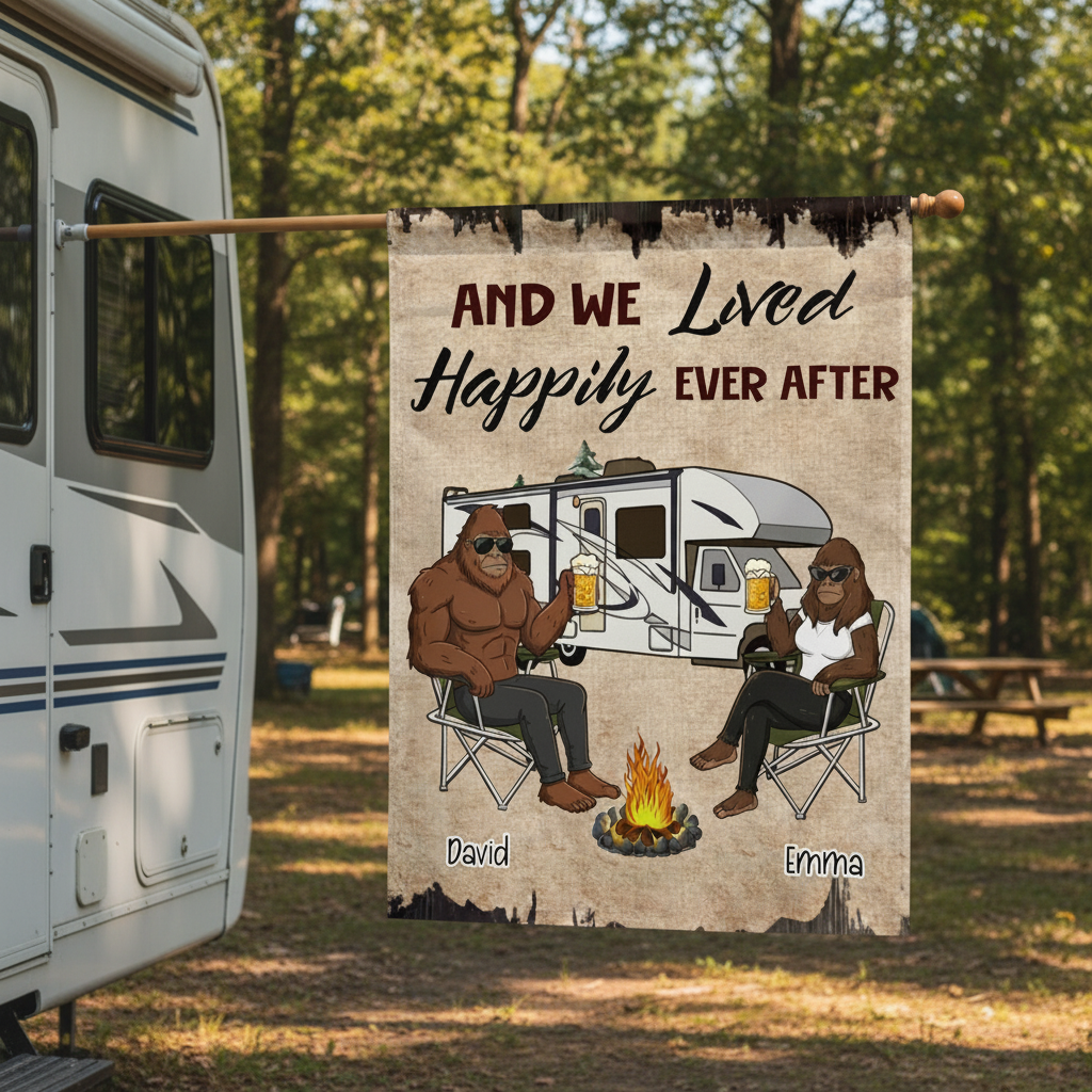 Custom Name Bigfoot And We Lived Happily Ever After Flag Decor