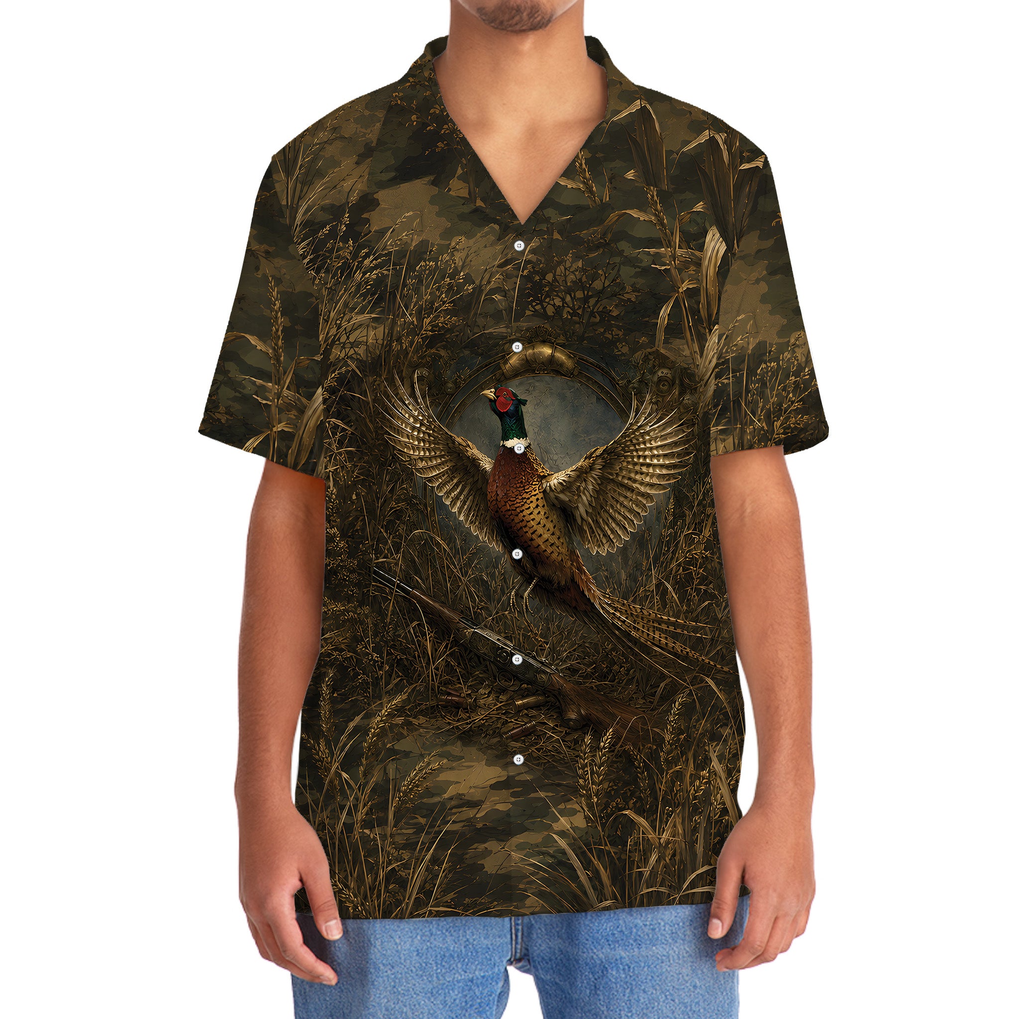 Pheasant Hunting Dark Camo Hawaiian Shirt