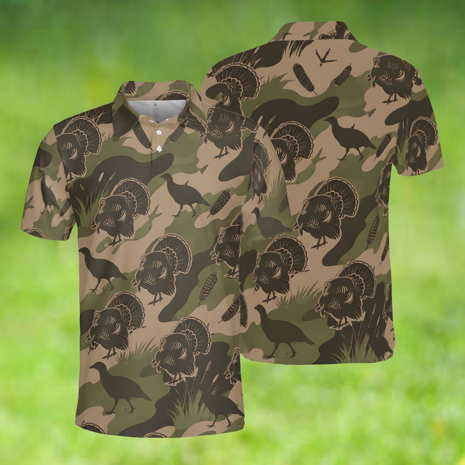 Vintage Camouflage Wild Turkey Hunting Polo For Men
