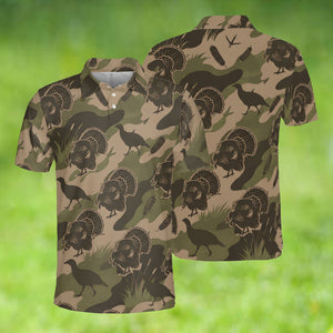Vintage Camouflage Wild Turkey Hunting Polo For Men