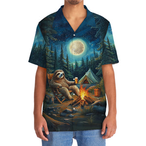 Vintage Art Sloth Camping Drinking Night Hawaiian Shirt