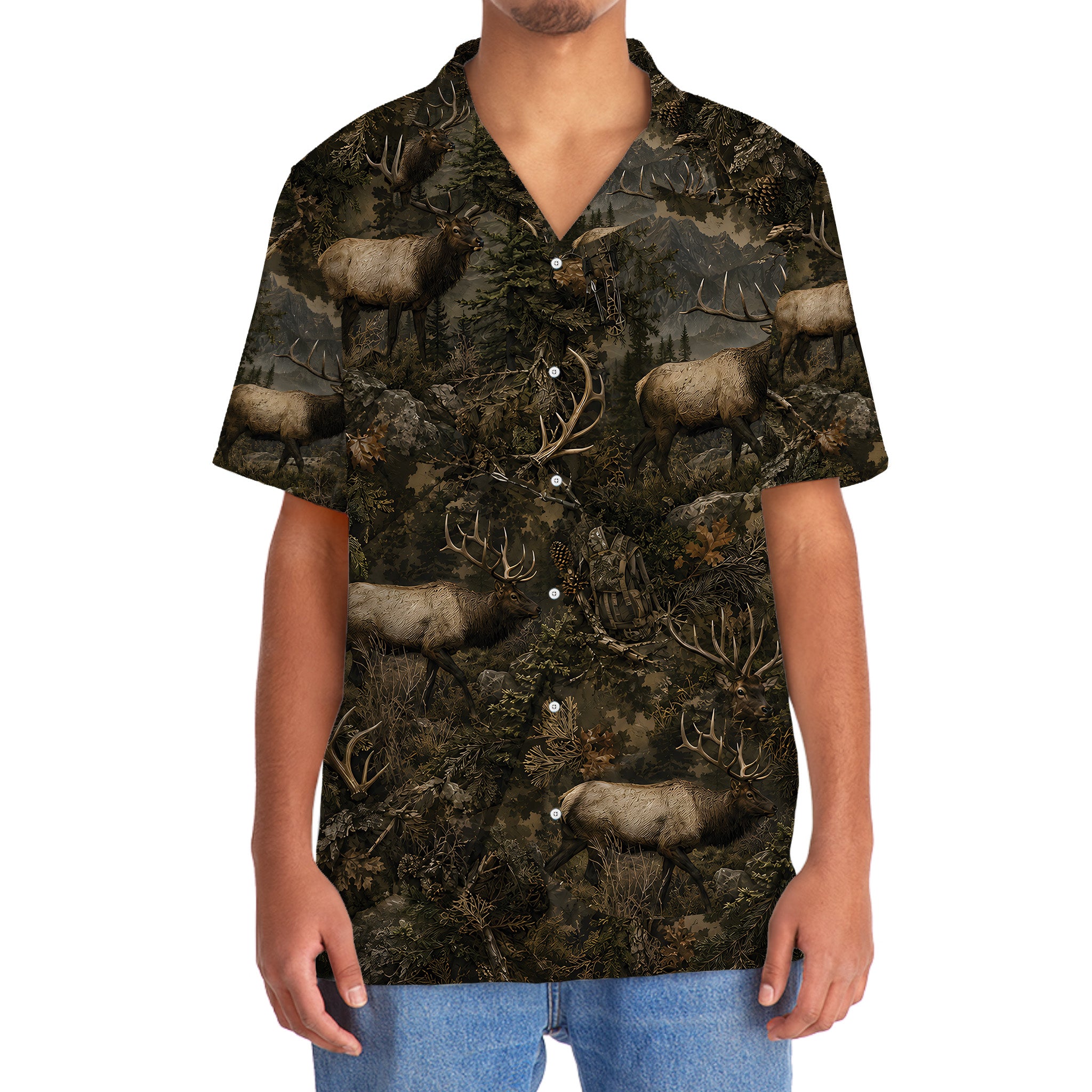 Elk Hunting Forest Hawaiian Shirt