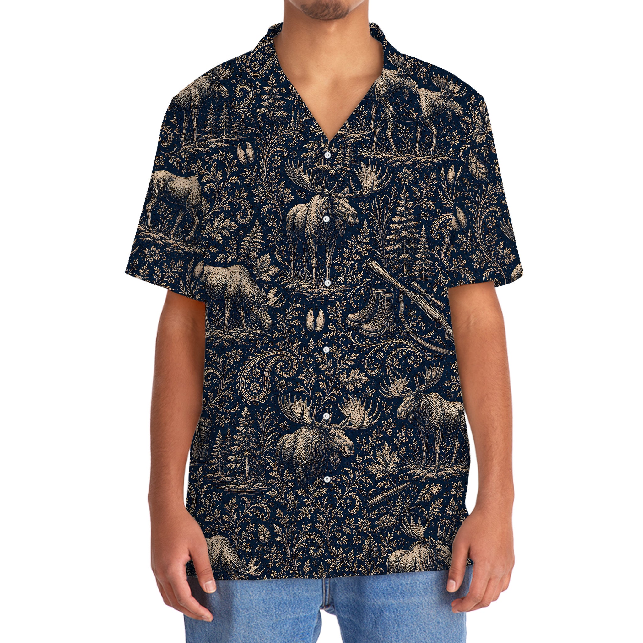 Midnight Moose Hunting Paisley Hawaiian Shirt