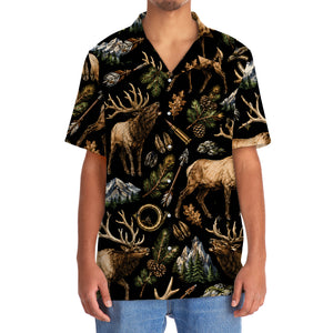 Elk Hunting Retro Black Hawaiian Shirt