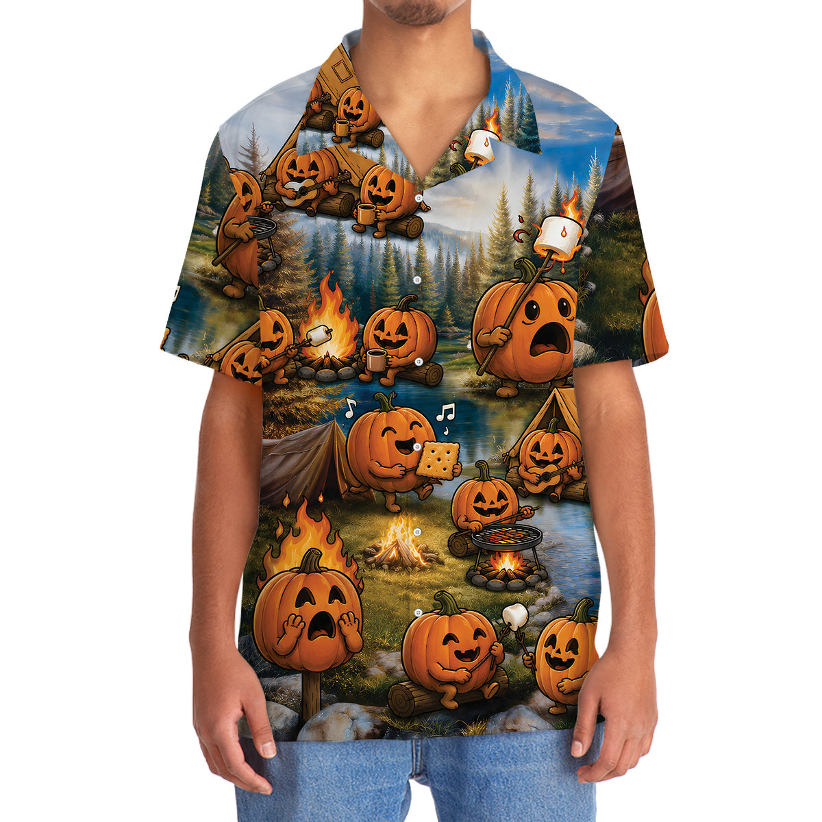 Vintage Pumpkin Camping Hawaiian Shirt