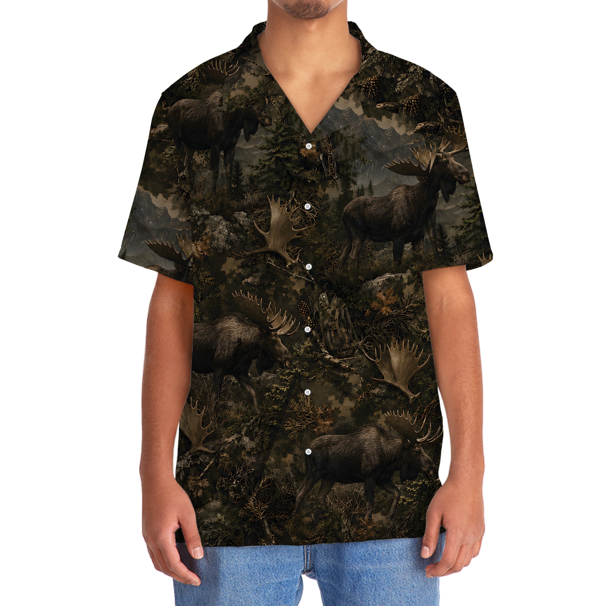 Moose Hunting Forest Hawaiian Shirt