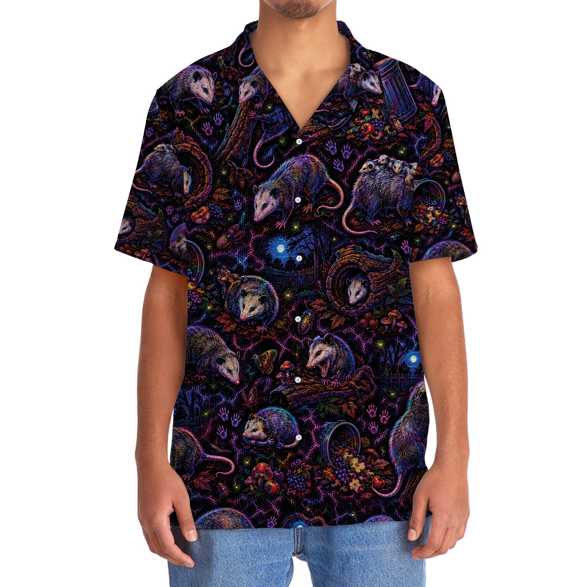 Midnight Opossum Neon Hawaiian Shirt