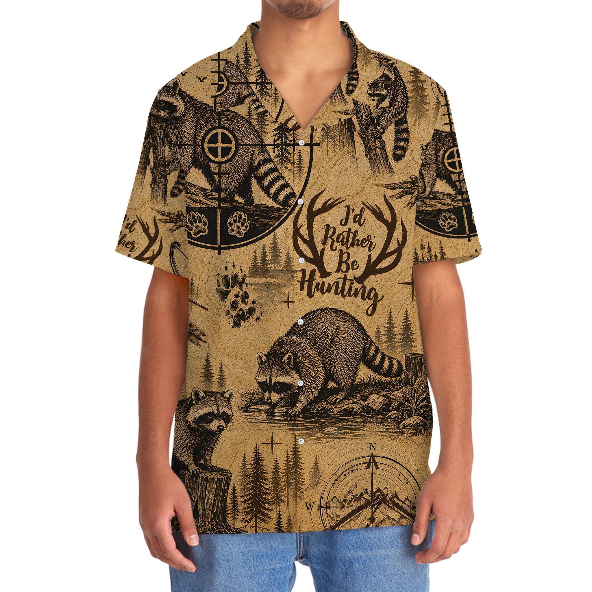 Raccoon I'd Rather be Hunting Hawaiian Shirt
