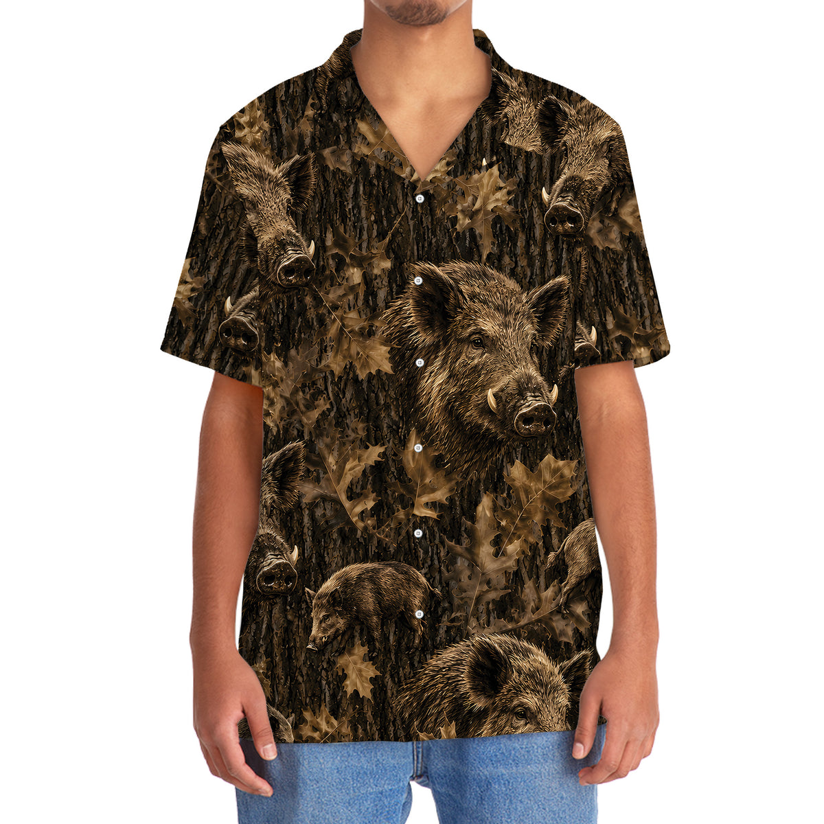 Vintage Hog Art Camo Hawaiian Shirt