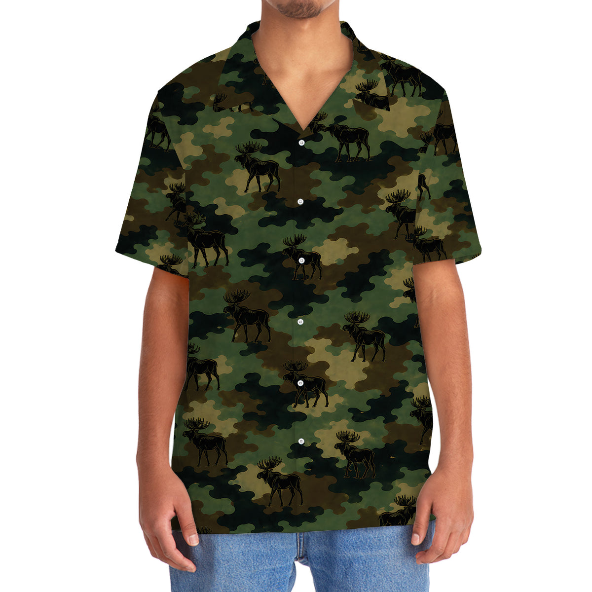 Moose Camouflage Millitary Hawaiian Shirt