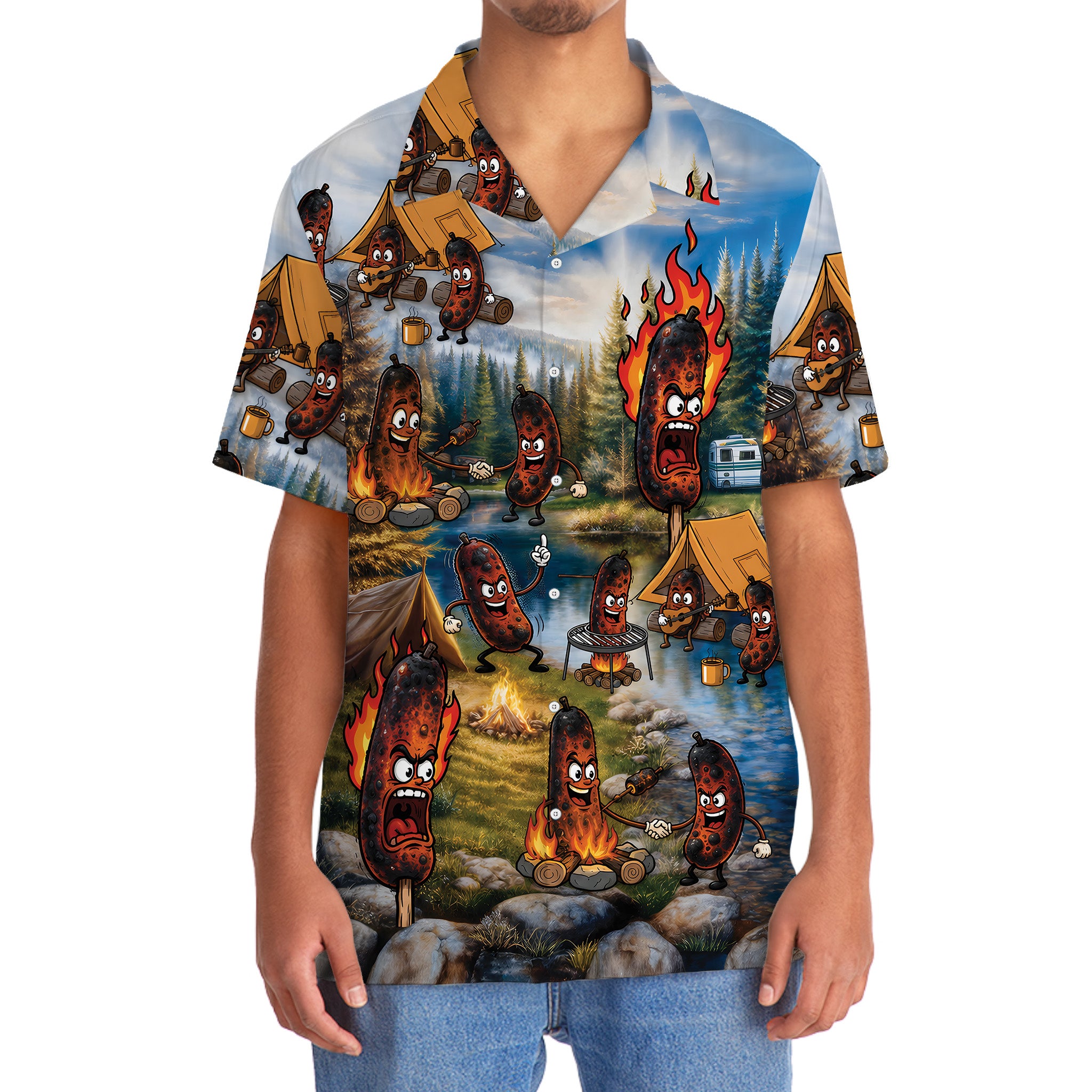 Burnt Sausages Funny Camping Hawaiian Shirt