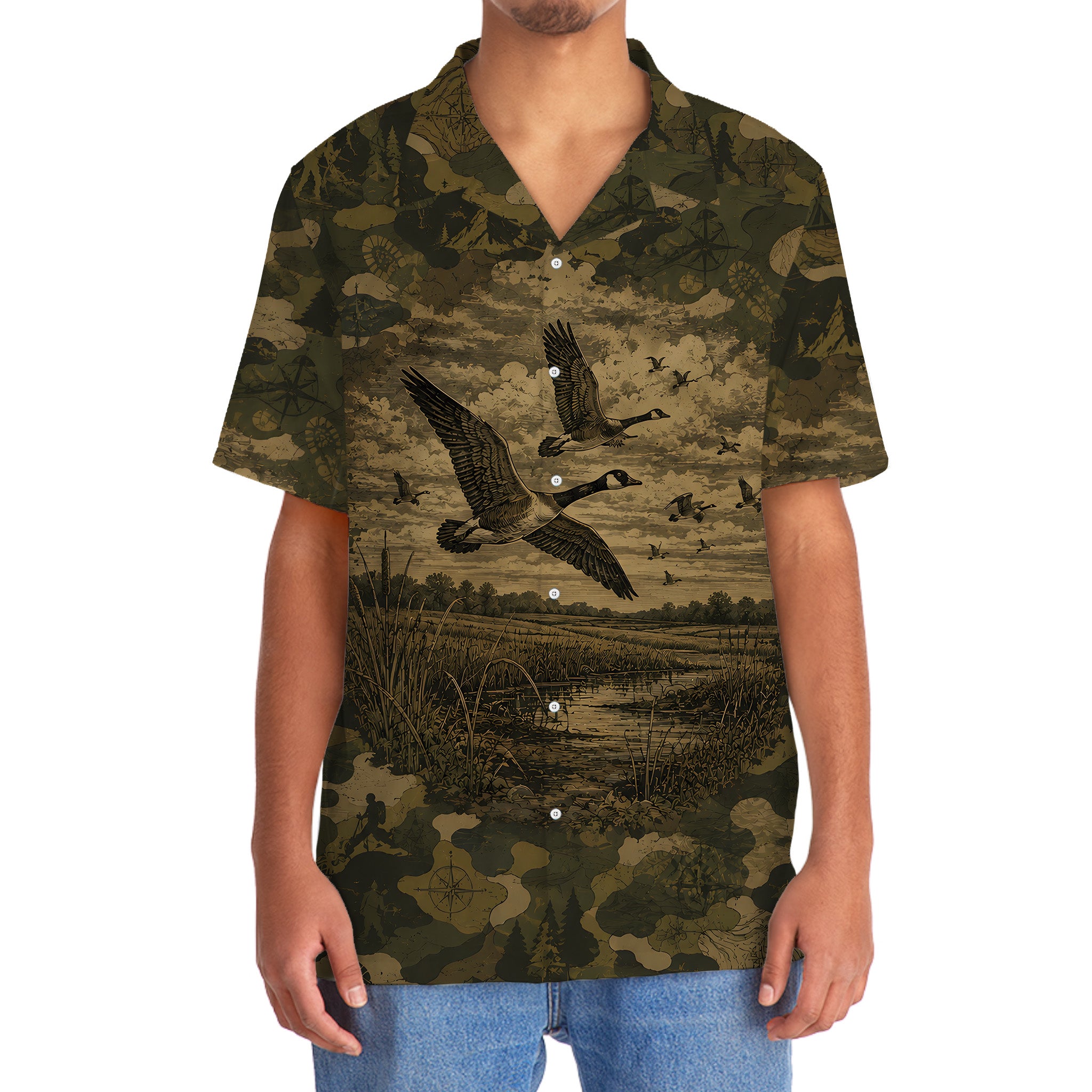 Goose Camouflage Dark Hawaiian Shirt