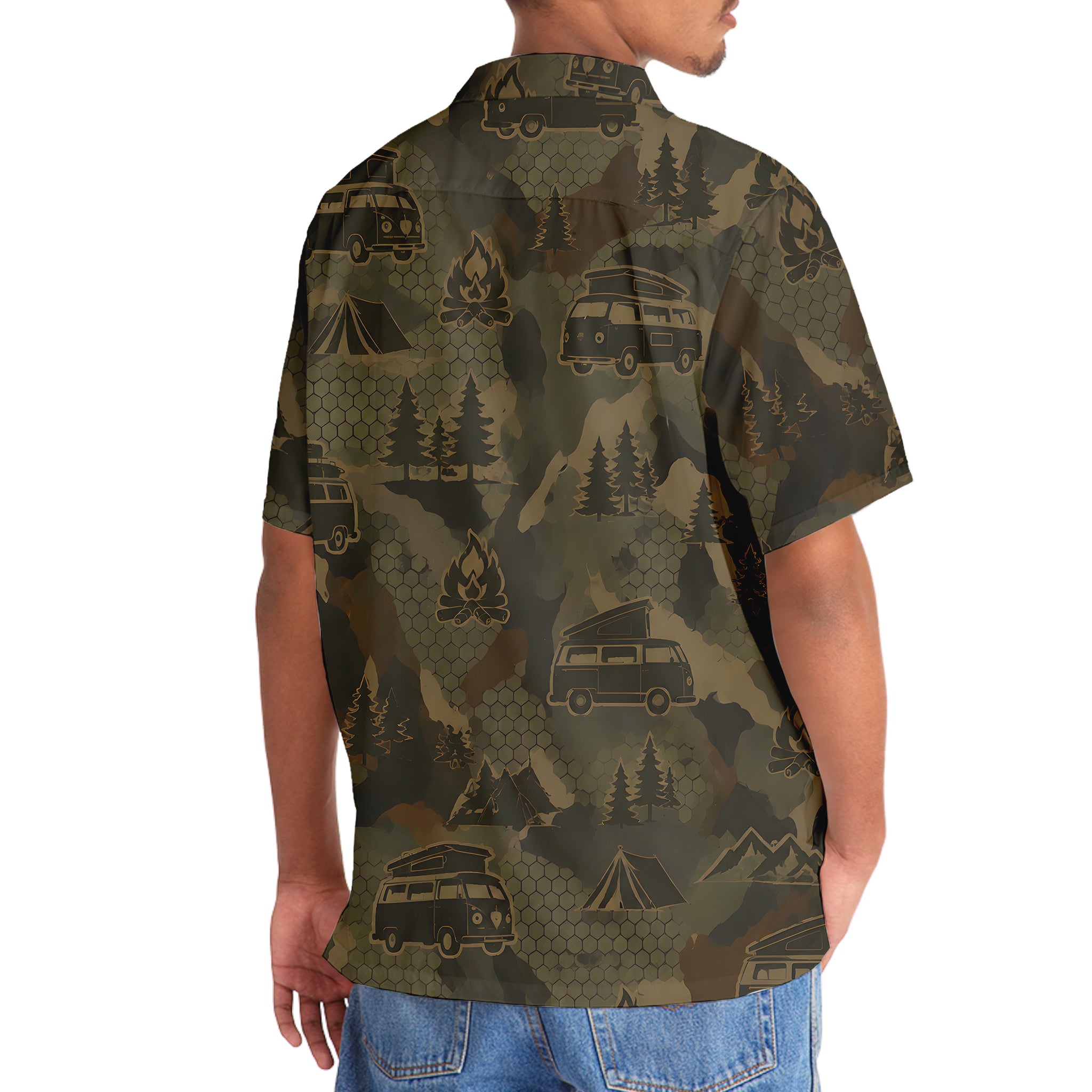 Camper Van Hippie Car Camping Camouflage Hawaiian Shirt